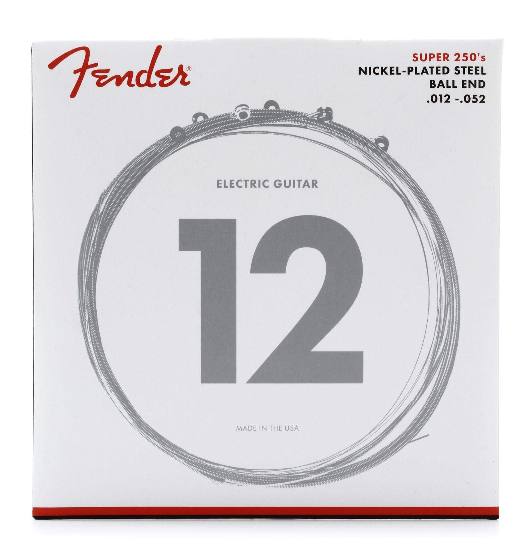 Fender Super 250 Electric Guitar Strings, Nickel Plated Steel, Ball End, 250H .012 .052