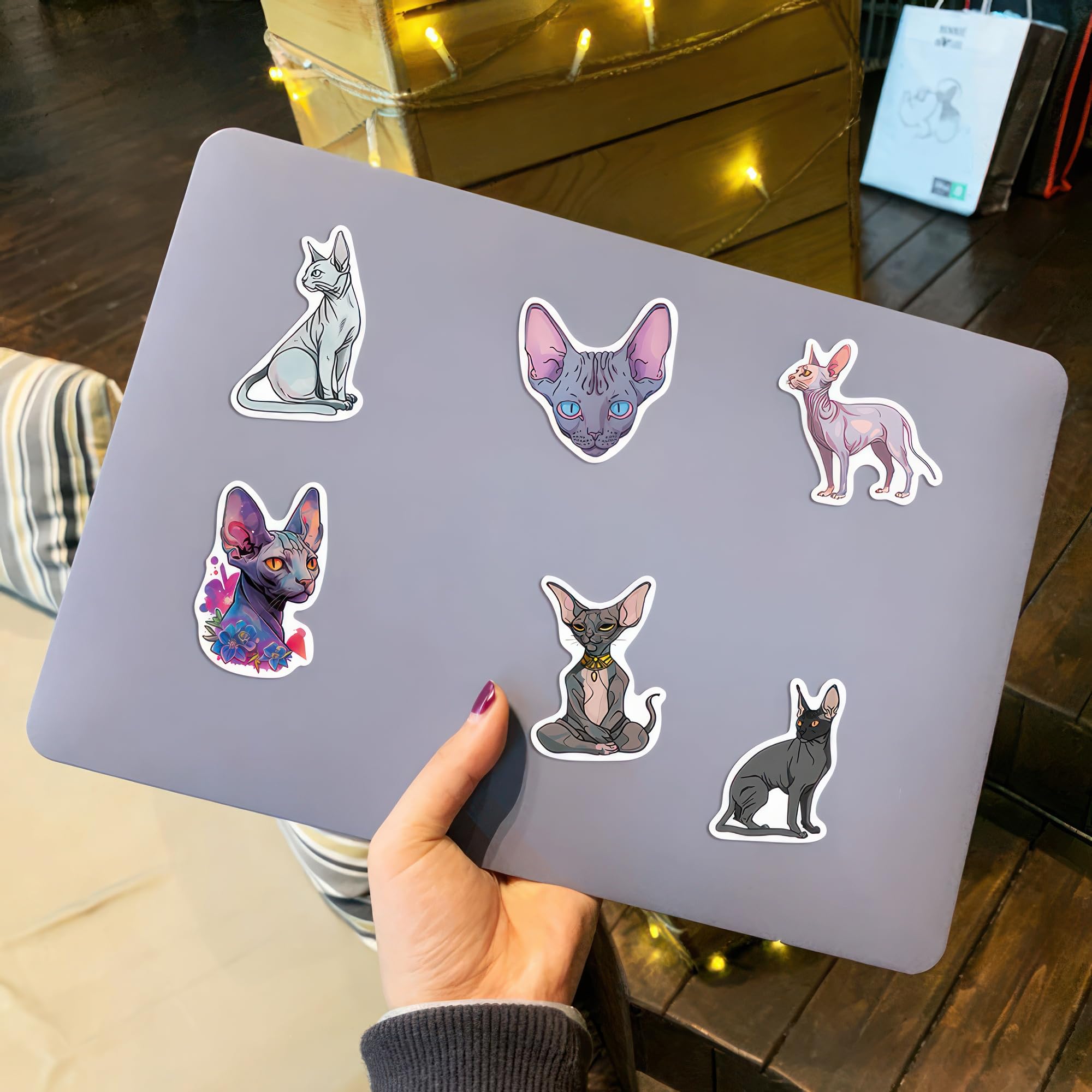 50 Pcs Sphynx Cat Stickers For Water Bottles Cars Hairless Cat Cute Cat Stickers Kitten Stickers Sphynx Cat Waterproof Stickers