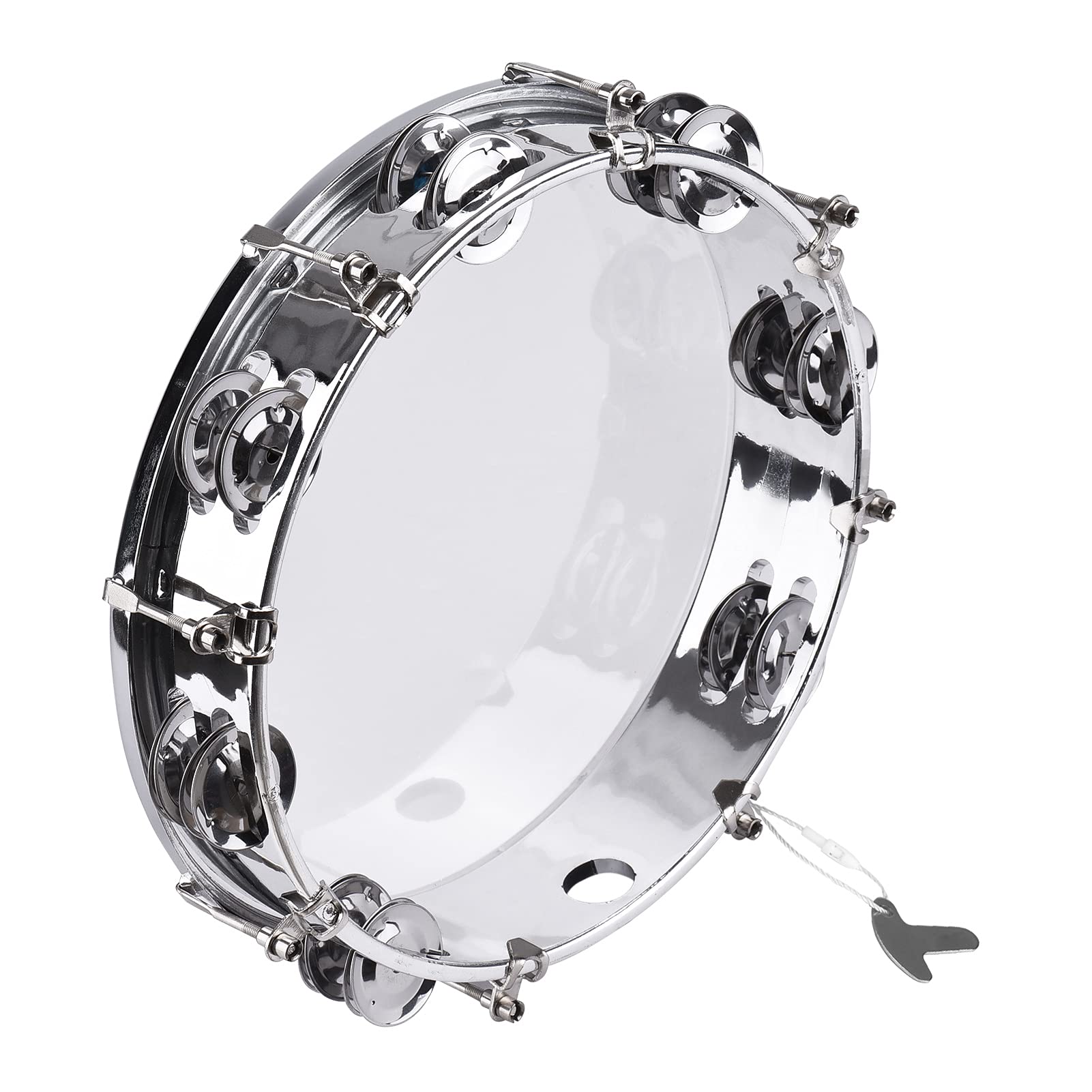 Ubervia 10inch Tambourine Handbell Hand Drum wi Double Row Jingles Percussion Instrument