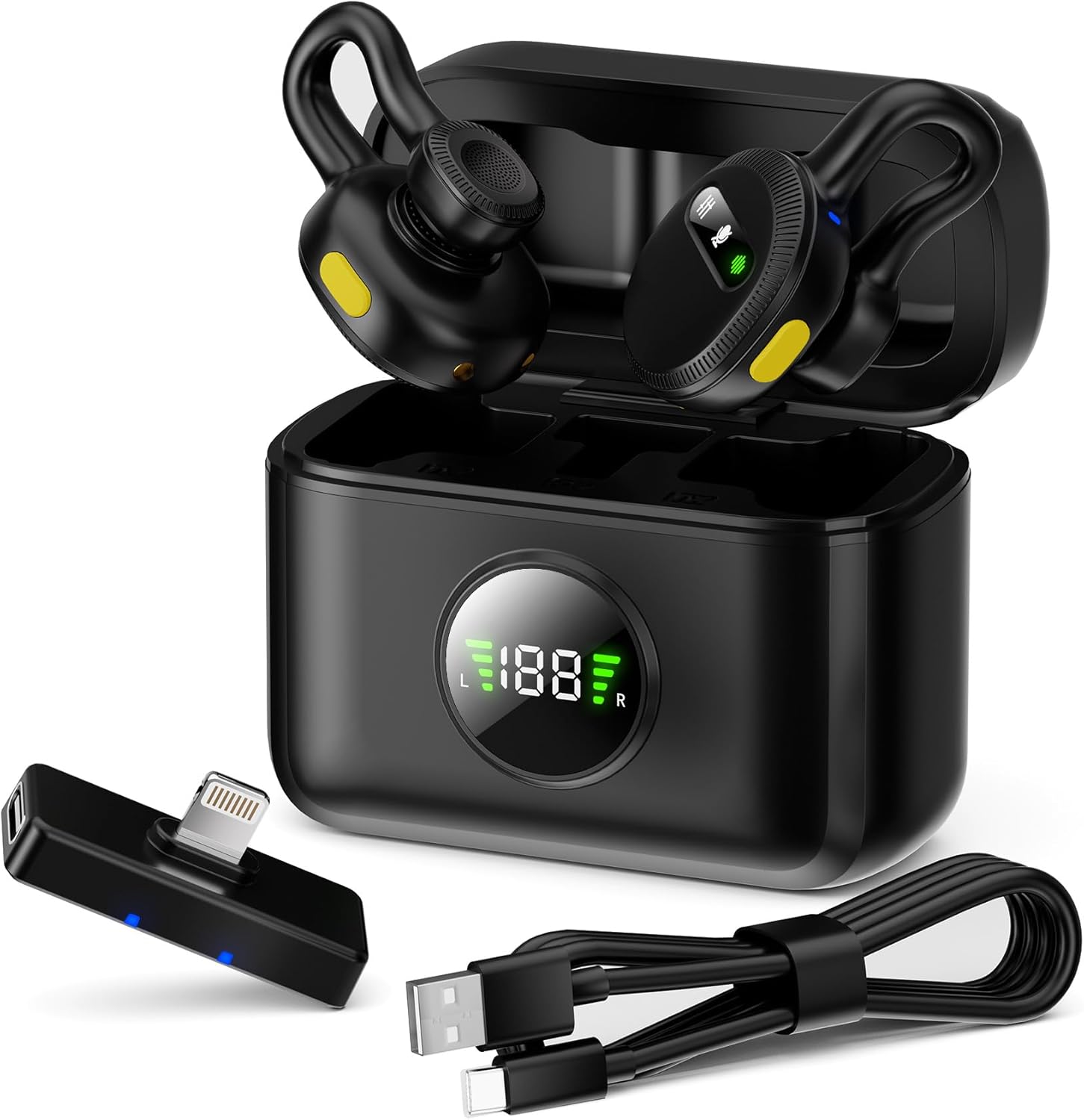 Tisino mini Wireless Lavalier Microphone for iPhone with Lighting Plug, Noise Reduction Mini Clip-on Lapel Mic with Charging Case, Portable for YouTube, TikTok, Vlog, Podcast, Interview Black