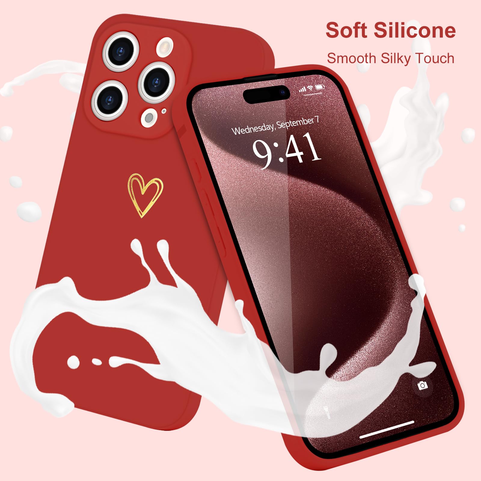 Wirvyuer For Iphone 14 Pro Case Cute Heart Pattern Soft Shockproof Slim Protective Silicone Phone Case Cover For Women Girls, Br