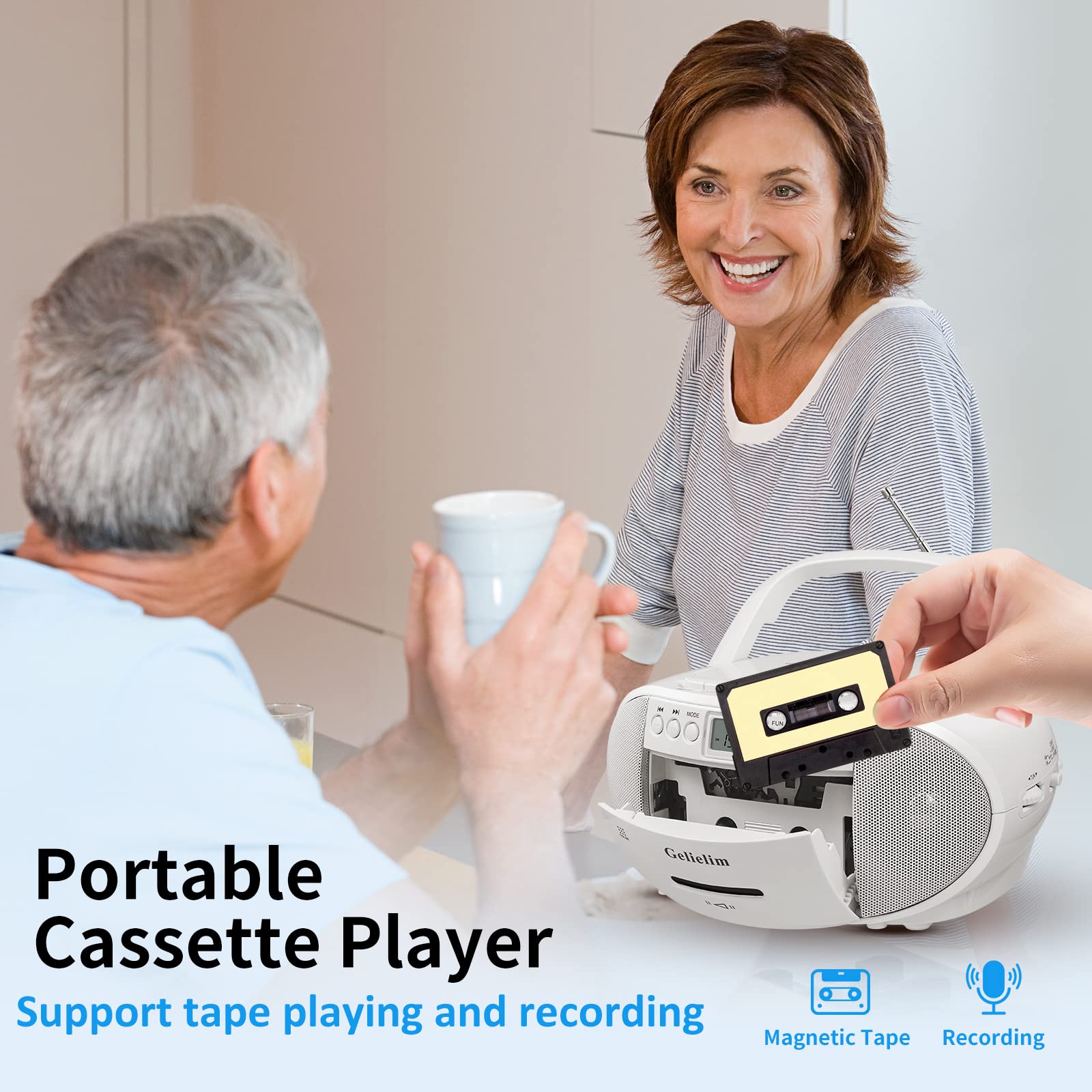 Gelielim Cd And Cassette Player Combo, Portable Boombox Am/Fm Radio, Tape Recording, 5.1V Bluetooth Speaker, Usb Playback With E