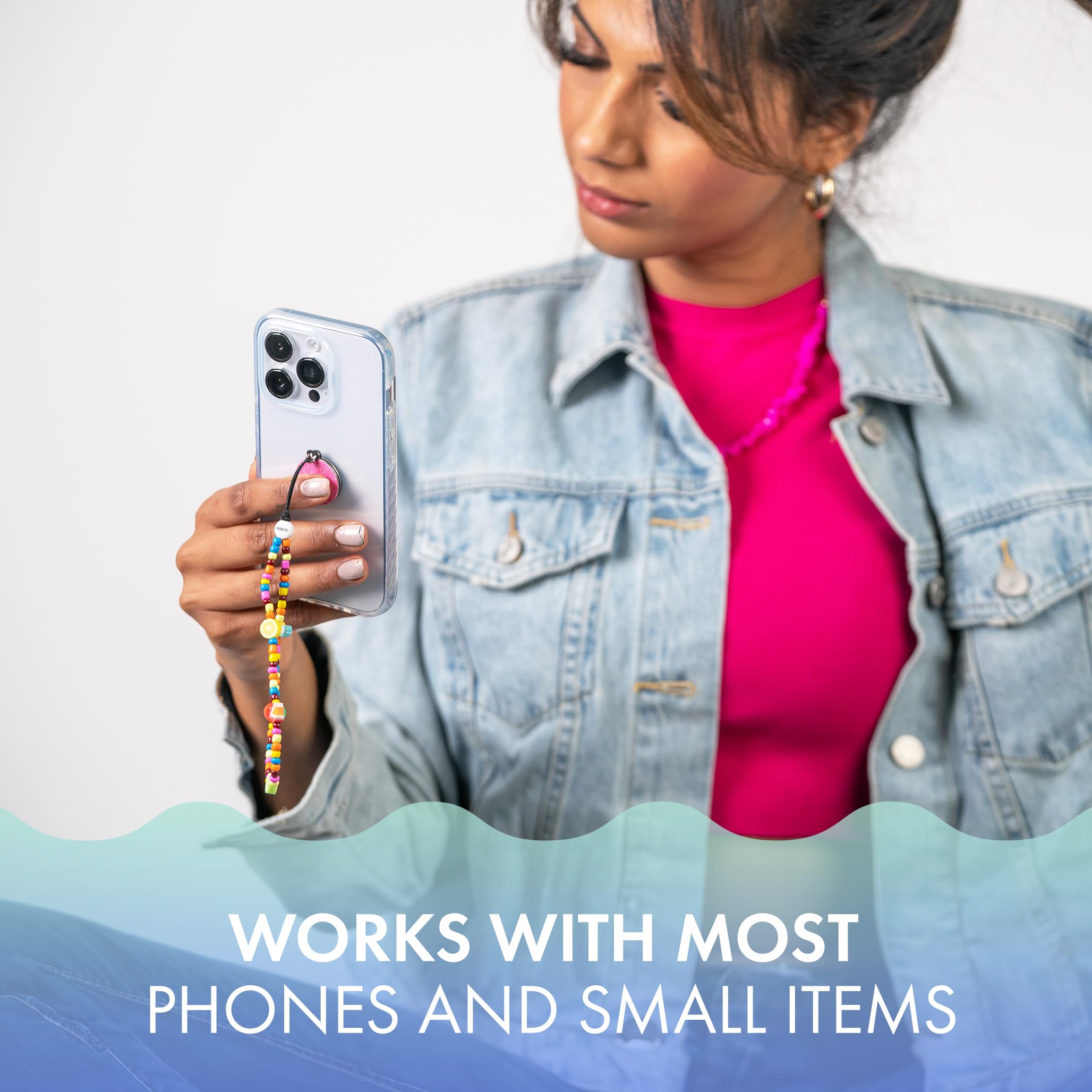 Moxyo Zigi Band Beaded Charm Bracelet Wrist Strap For Iphone, Samsung, Lg, Google Devices, Glitter Fruit Beaded Phone Lanyard, A