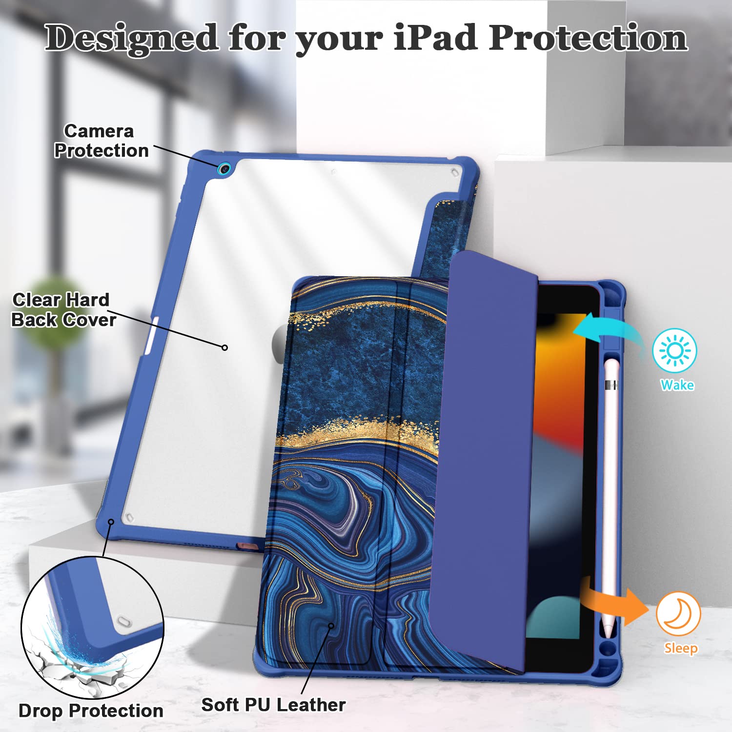 Okp For Ipad 9Th/8Th/7Th Generation Case (2021/2020/2019), Ipad 10.2 Inch Cases With Trifold Stand, Slim Ipad 9/8/7 Gen Cover Wi