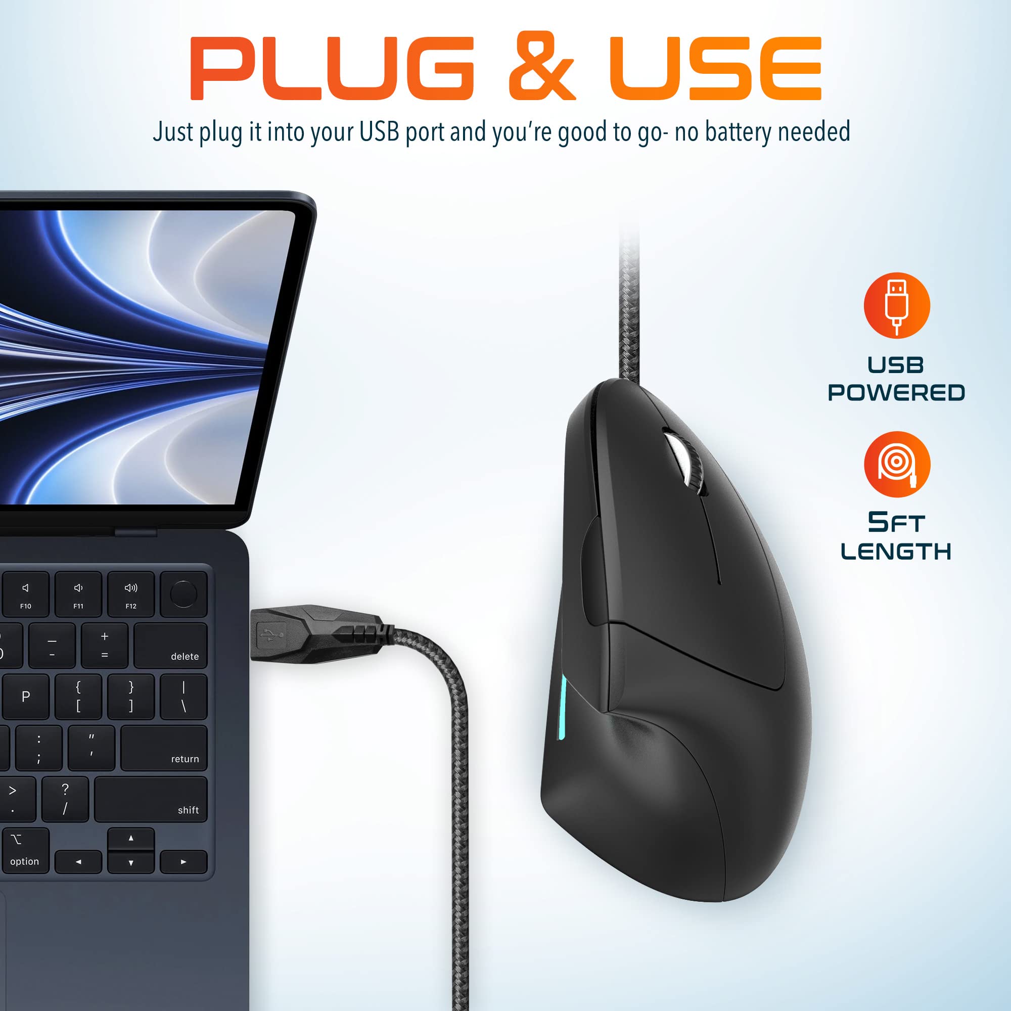 Delton S12 Ergonomic Vertical Wired Mouse, 6 Buttons, 3 Adjustable Dpi Levels (800/1200/1600) & 3D Scroll Wheel, Compatible For