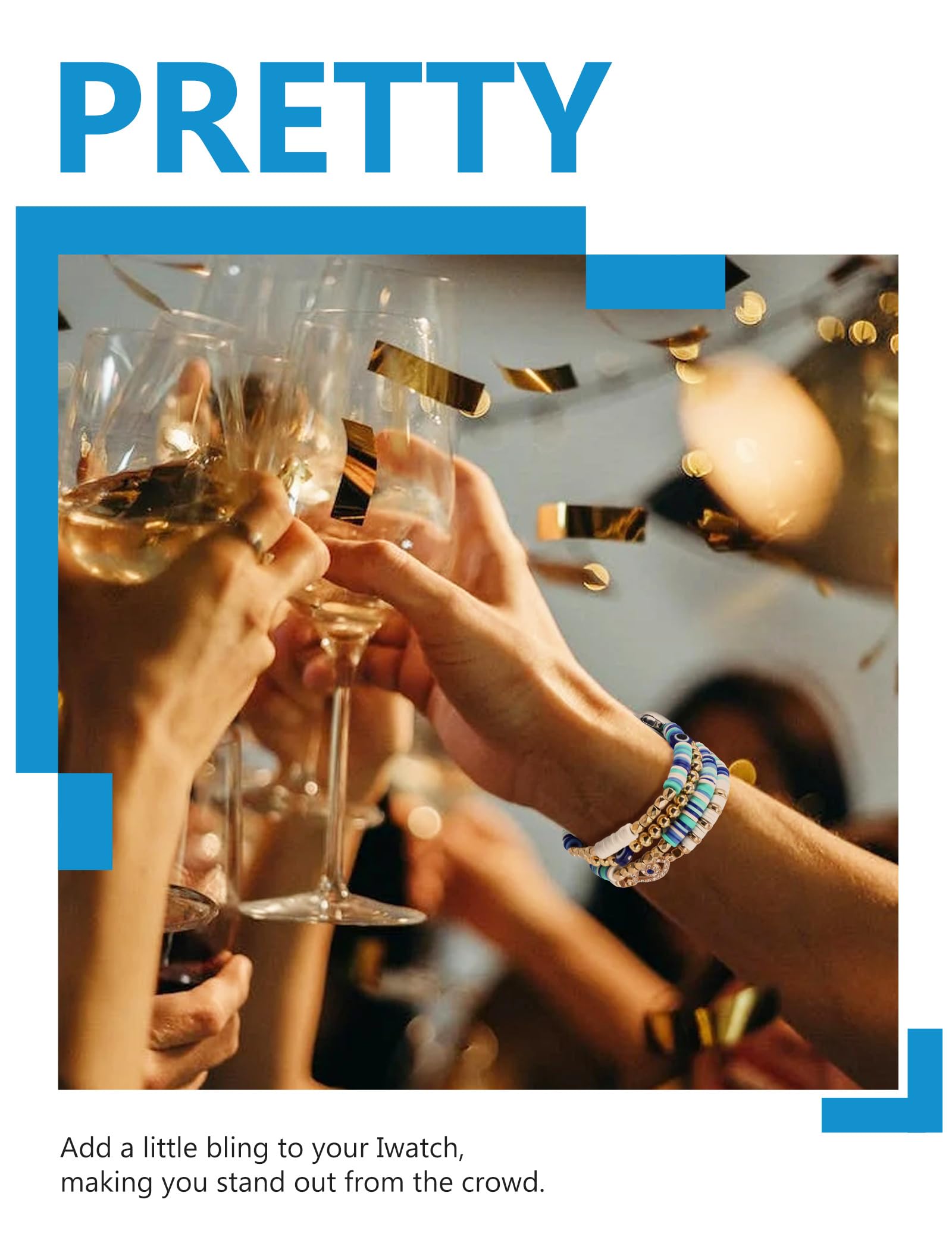 Jr.Dm Beaded Bracelet Compatible With Apple Watch 38Mm 40Mm 41Mm 42Mm For Women, Stretchy Gillter Evil Eyes Jewelry Handmade Wat