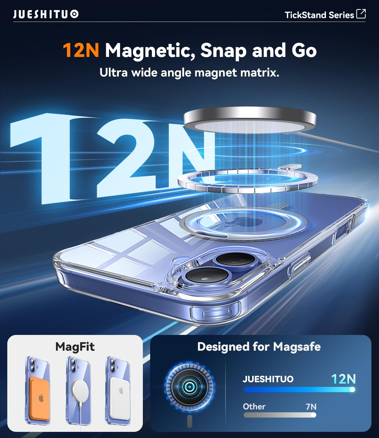 Jueshituo 3 In 1 For Iphone 16 Plus Case, [Non Yellowing] 360 Rotatable Magnetic Ring Stand With [Rotary Damping Sound] [1X Scre