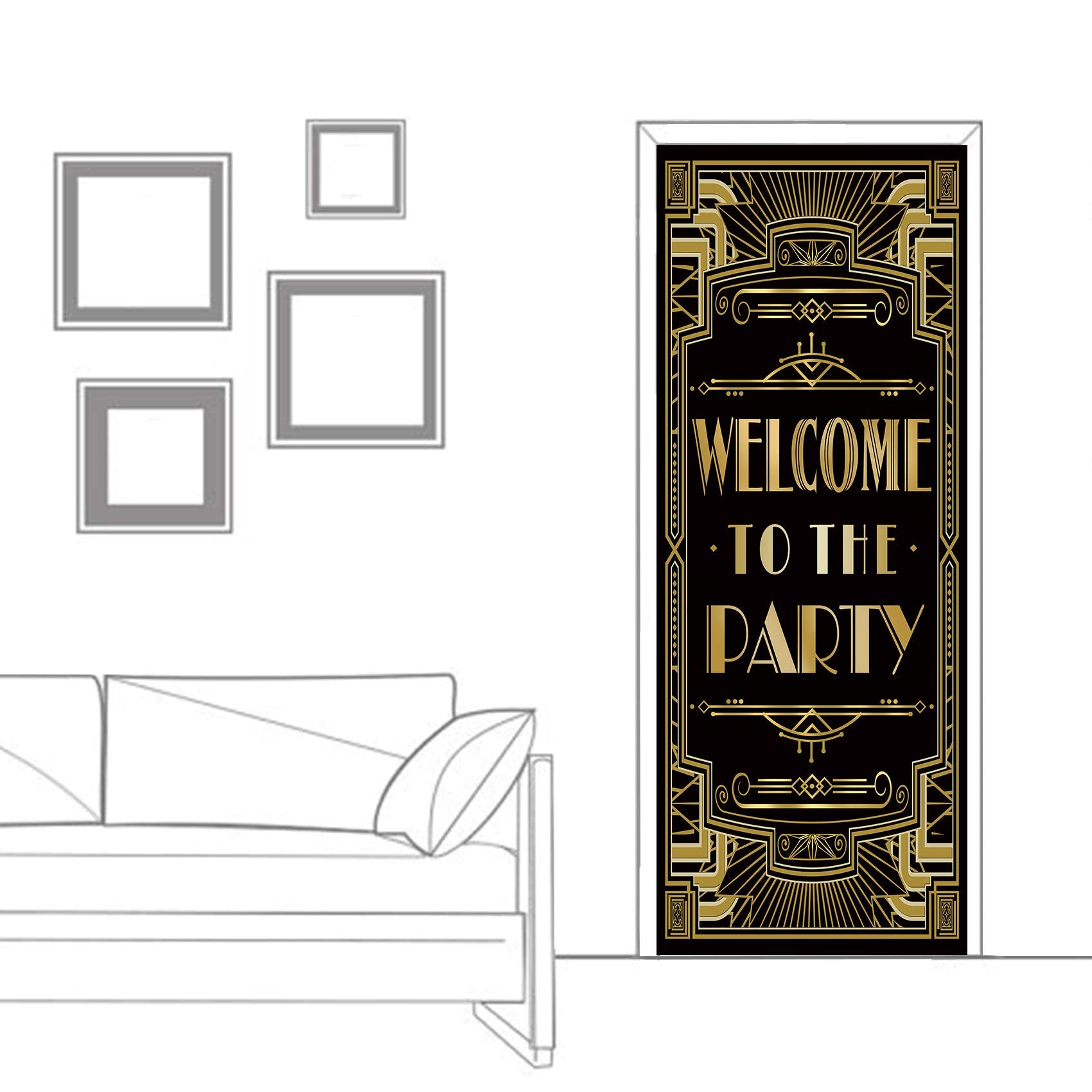 Roaring 20S Gatsby Theme Welcome To The Party Door Cover Art Deco Jazz Party 72X30Inch