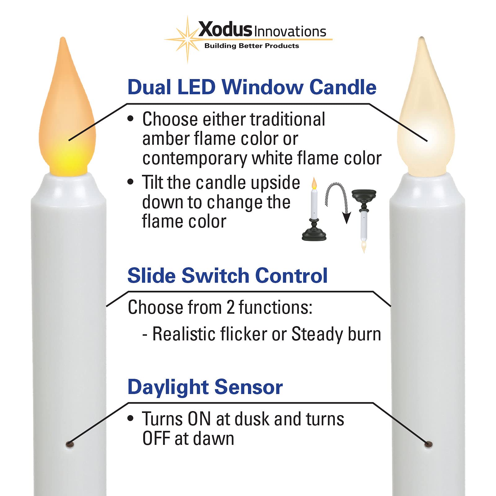 Xodus Innovations Fpc1320A Battery Operated 9 Inch Window Candle With Tilt To Change Flame Color And Dusk To Dawn Light Sensor T