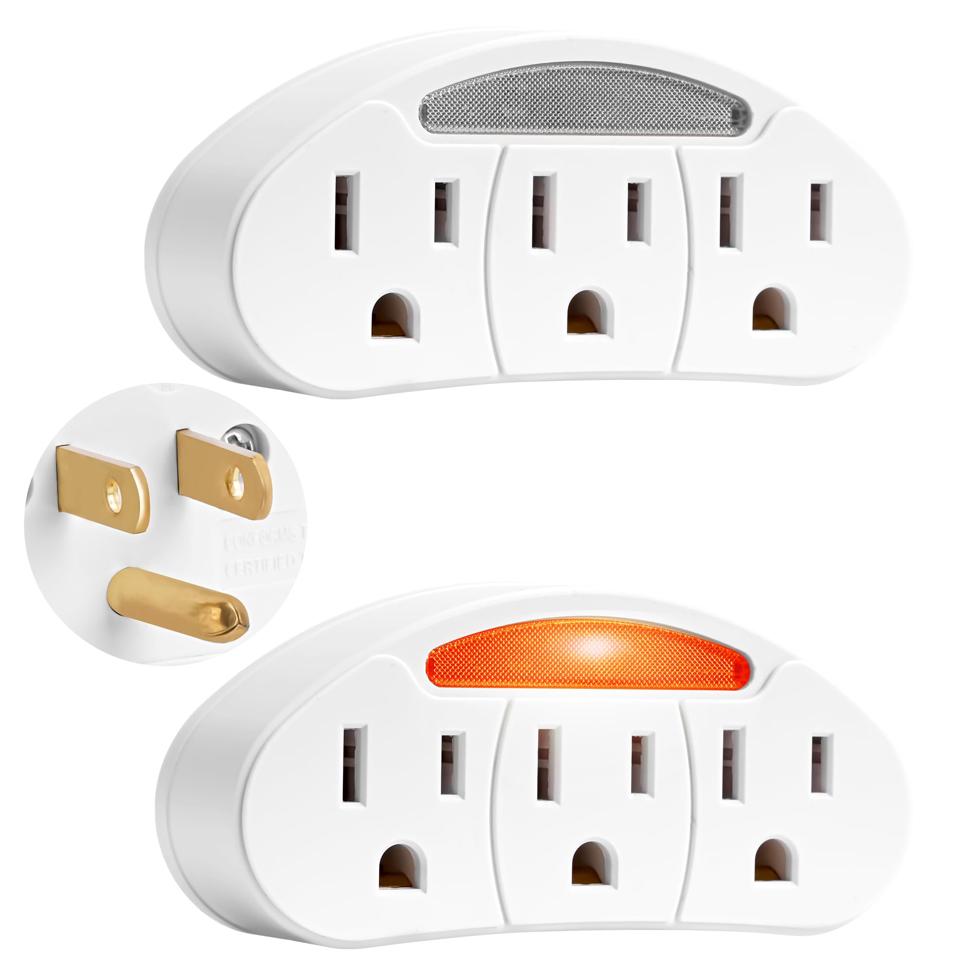3 Prong 3 Outlet Plug Wall Mount Extender 2 Pack, 3 Prong To 3 Prong 3 Side Outlet Plug Splitter Converter, Multi Plug Outlet Sp