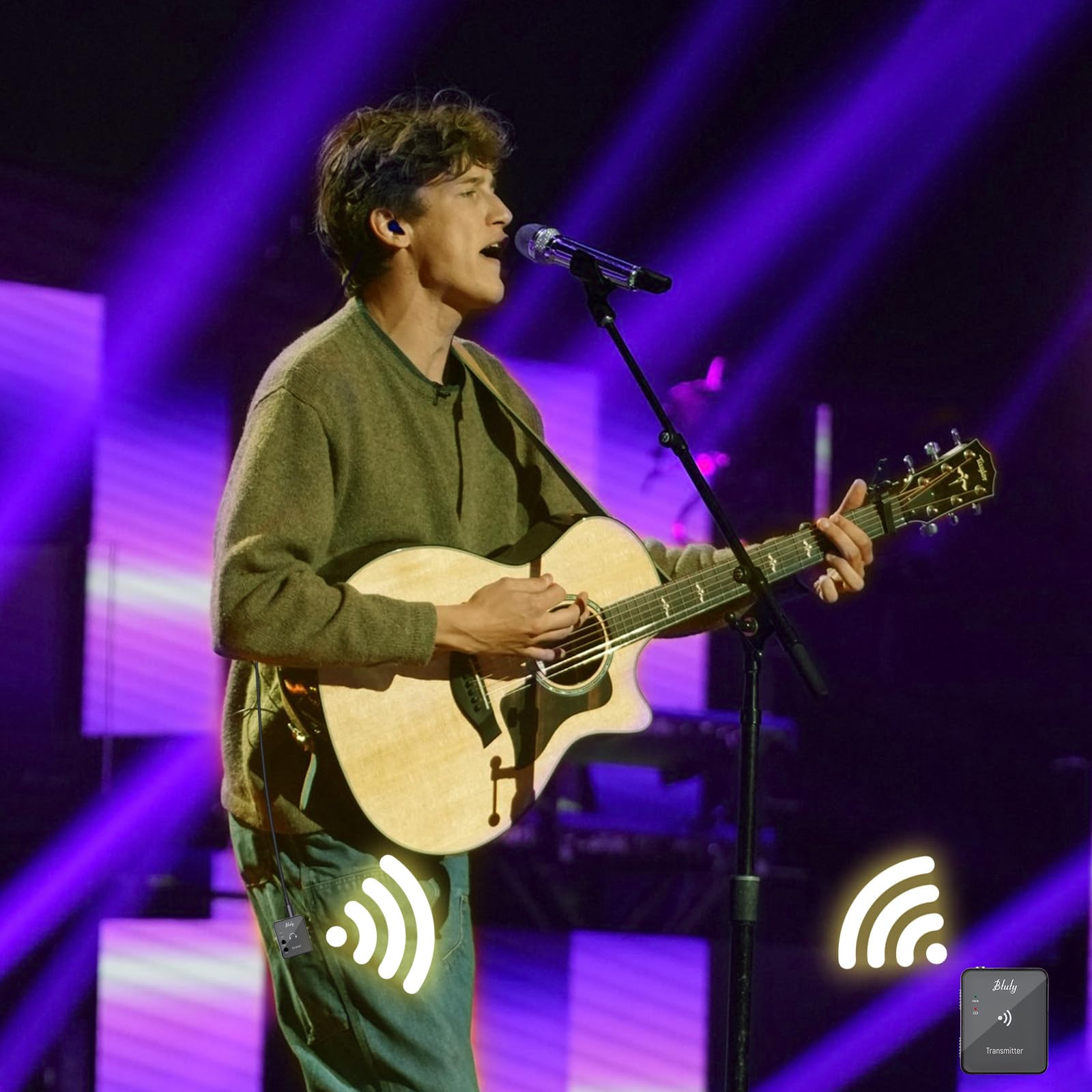 Btuty In Ear Monitor System Wireless In Ear Monitor System Earphone Monitor Transmission System Rechargeable (Grey, Receiver)