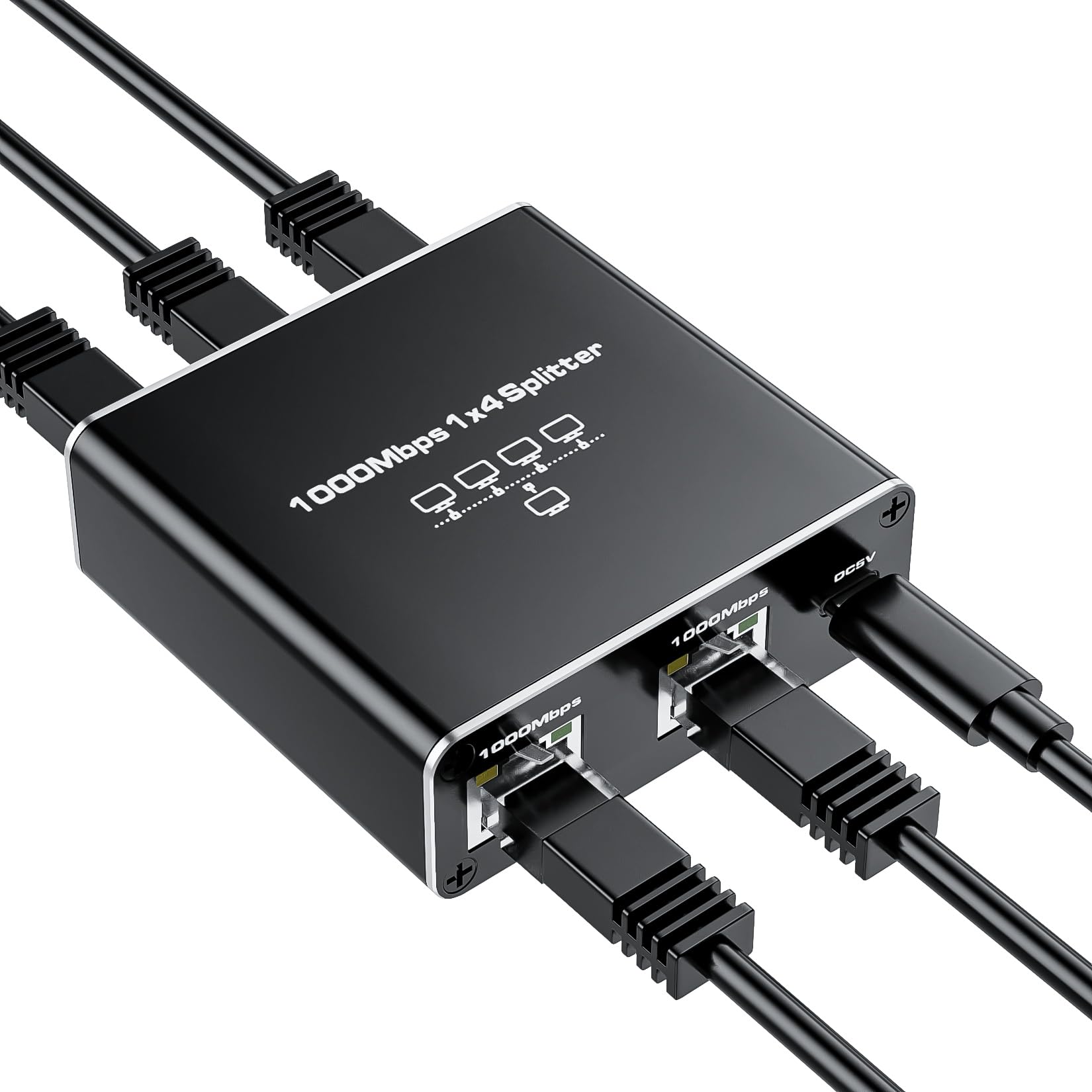 Ethernet Splitter 1 To 4, 1000Mbps Rj45 Ethernet Cable Splitter With Power Cable