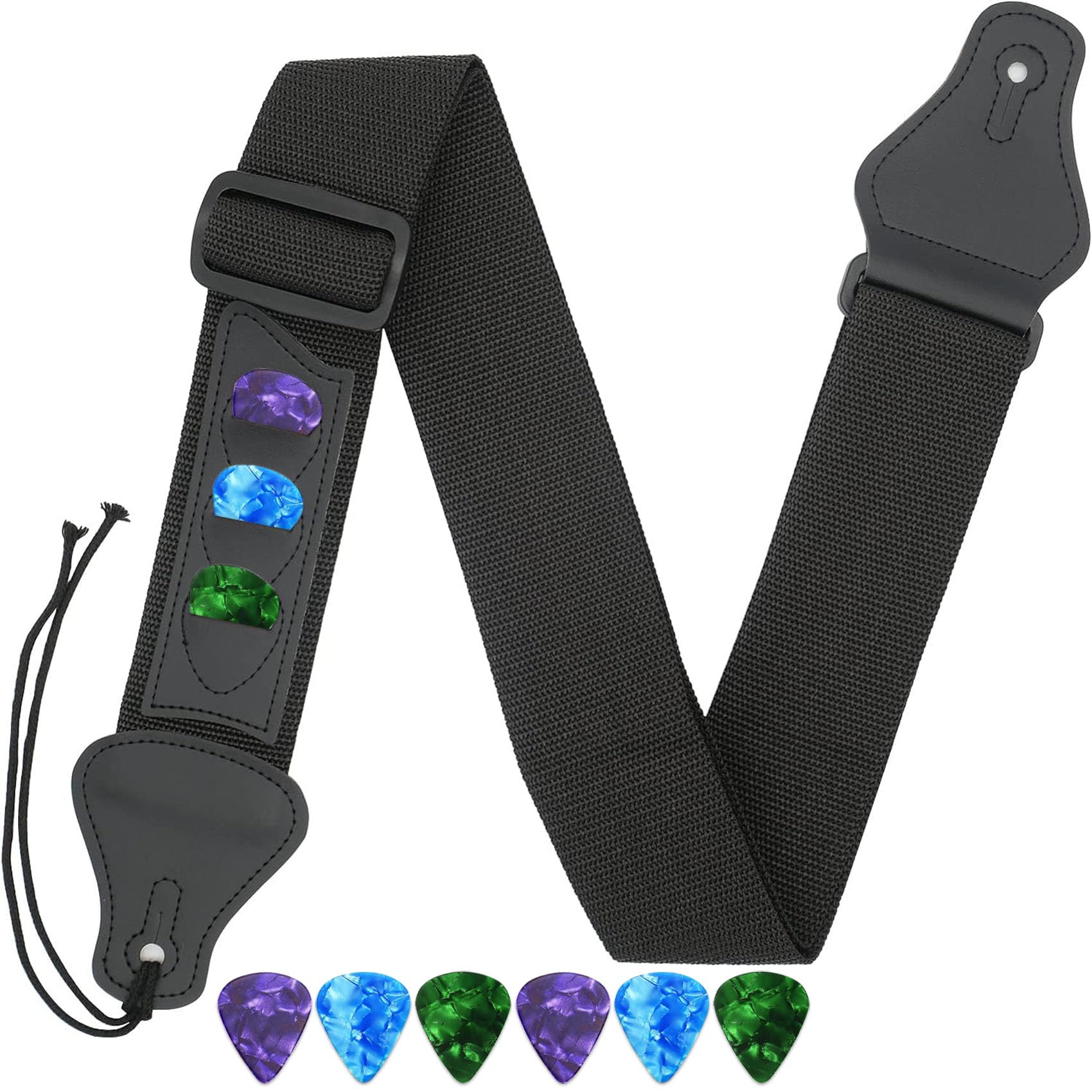 Qivorimith Guitar Strap,Acoustic Electric Guitar With 3 Pick Holders and 6 PCS Picks Guitar Accessories,Available for All Guitar