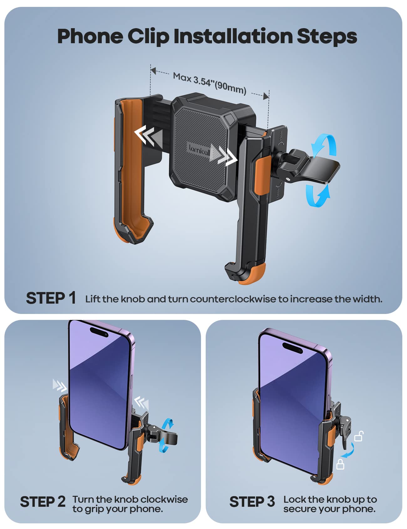 Lamicall Motorcycle Phone Mount Holder   [Camera Friendly] [1S Lock] Bike Phone Holder Handlebar Clamp, Bicycle Scooter Phone Cl