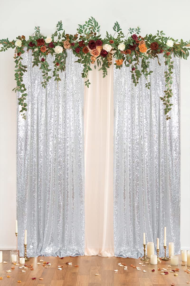 Partydelight Silver 2Ft X 8Ft Sparkly Sequin Backdrop Curtains, 2 Panels, For Wedding, Party, Room Decorations.