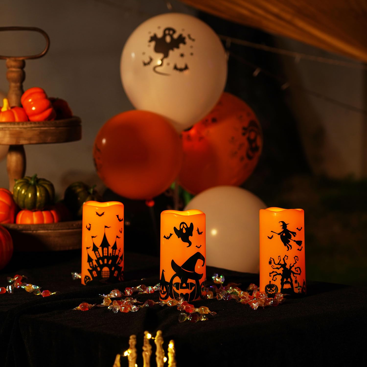Homemory Halloween Candles, Orange Flameless Candles, Battery Operated Led Pillar Candles With Remote Timers For Halloween Decor