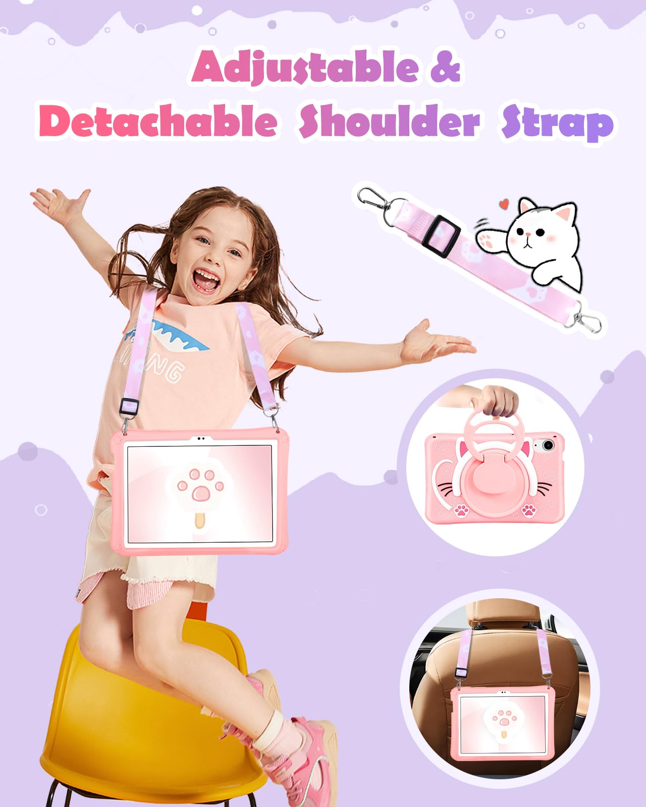 Wazzasoft For Ipad Mini 6 Case 8.3 Inch Girls Cute Cat Kawaii Cover Girly 3D Cartoon Women Kitten With Rotating Handle Stand & S