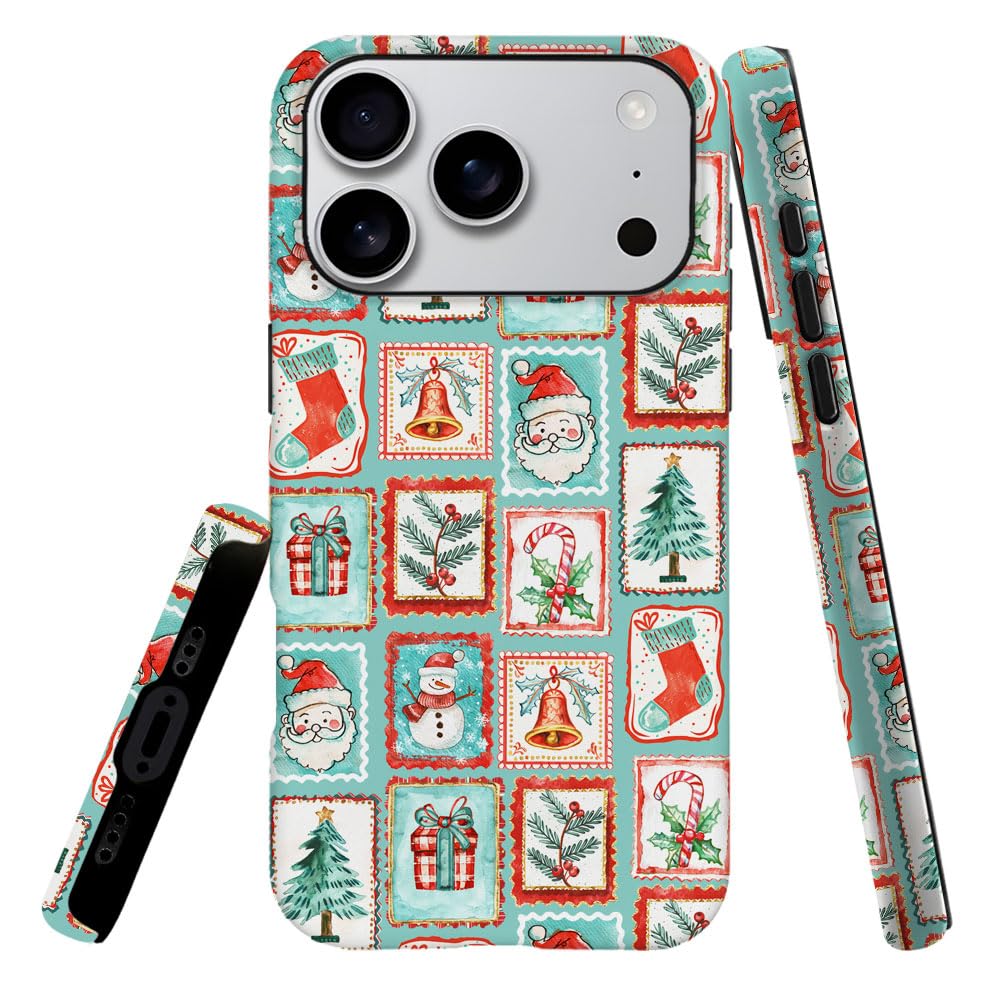 Case Compatible with iPhone 17 Pro,Hybrid 2-Layer Hard Shell,Shockproof Soft for Girl Women,Christmas Santa Claus Tree Stamps
