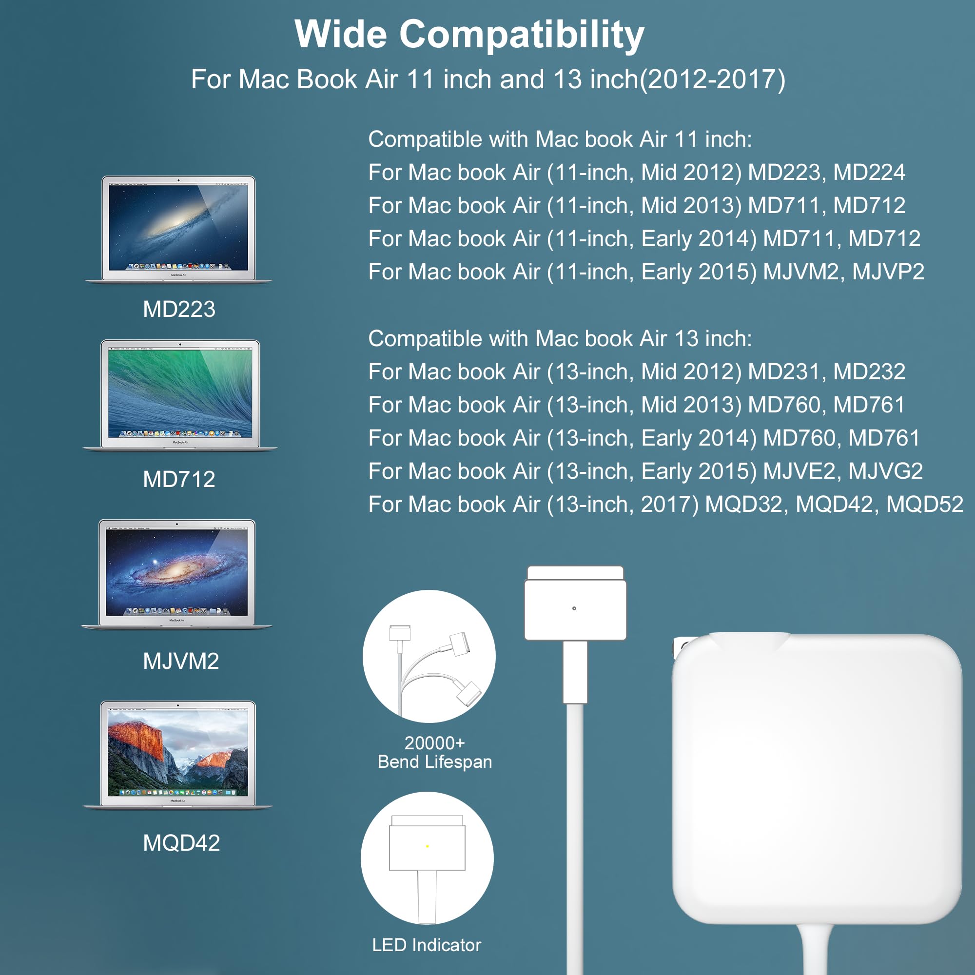 Mac Book Air Charger Replacement, Replacement For Mac Book Air 45W T Tip Shape Connector Power Adapter, Laptop Charger For Mac B