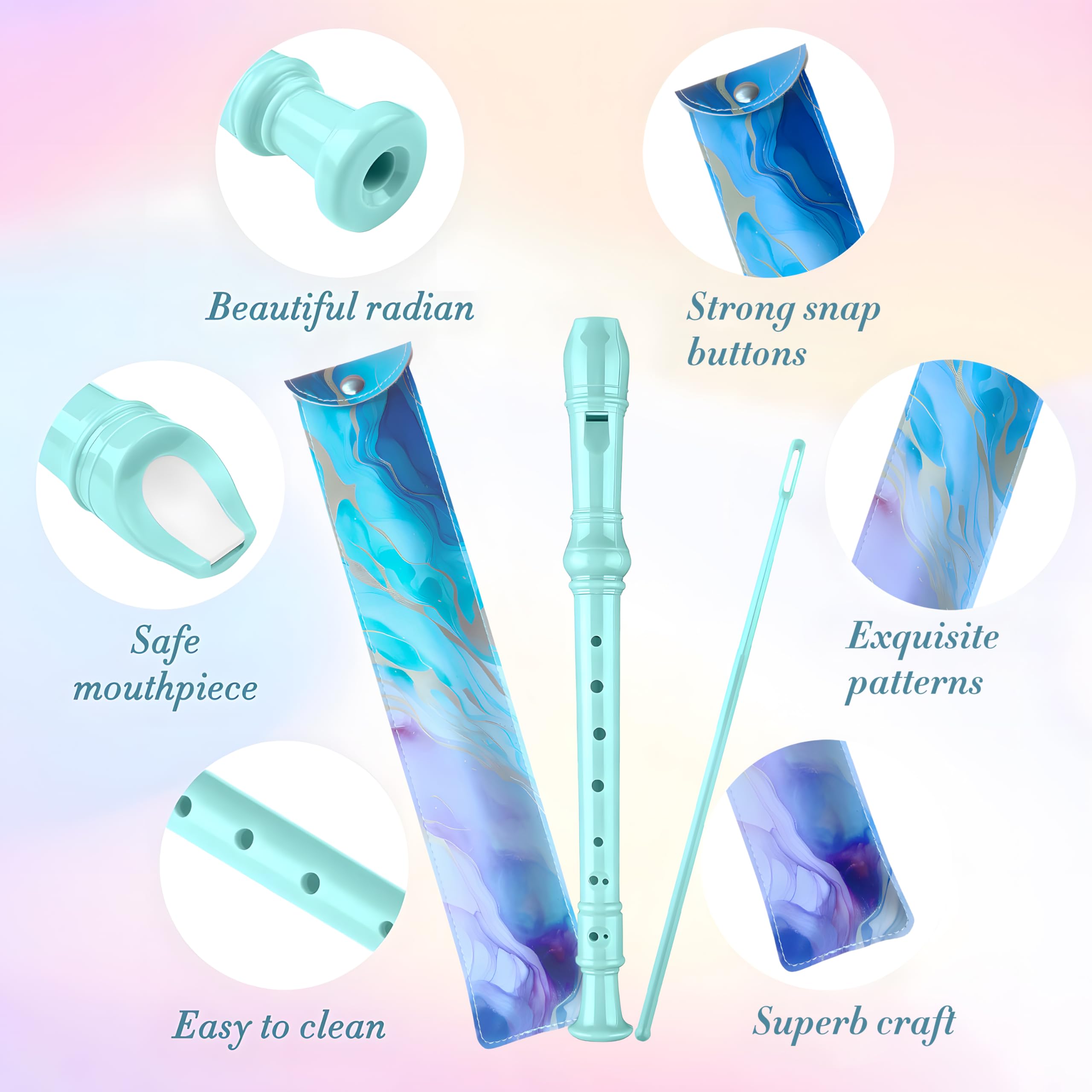 Soprano Recorder For Kids Beginners, German Fingering, C Key, 3 Piece With Cleaning Rod, Bag, Fingering Chart (Lake Green)