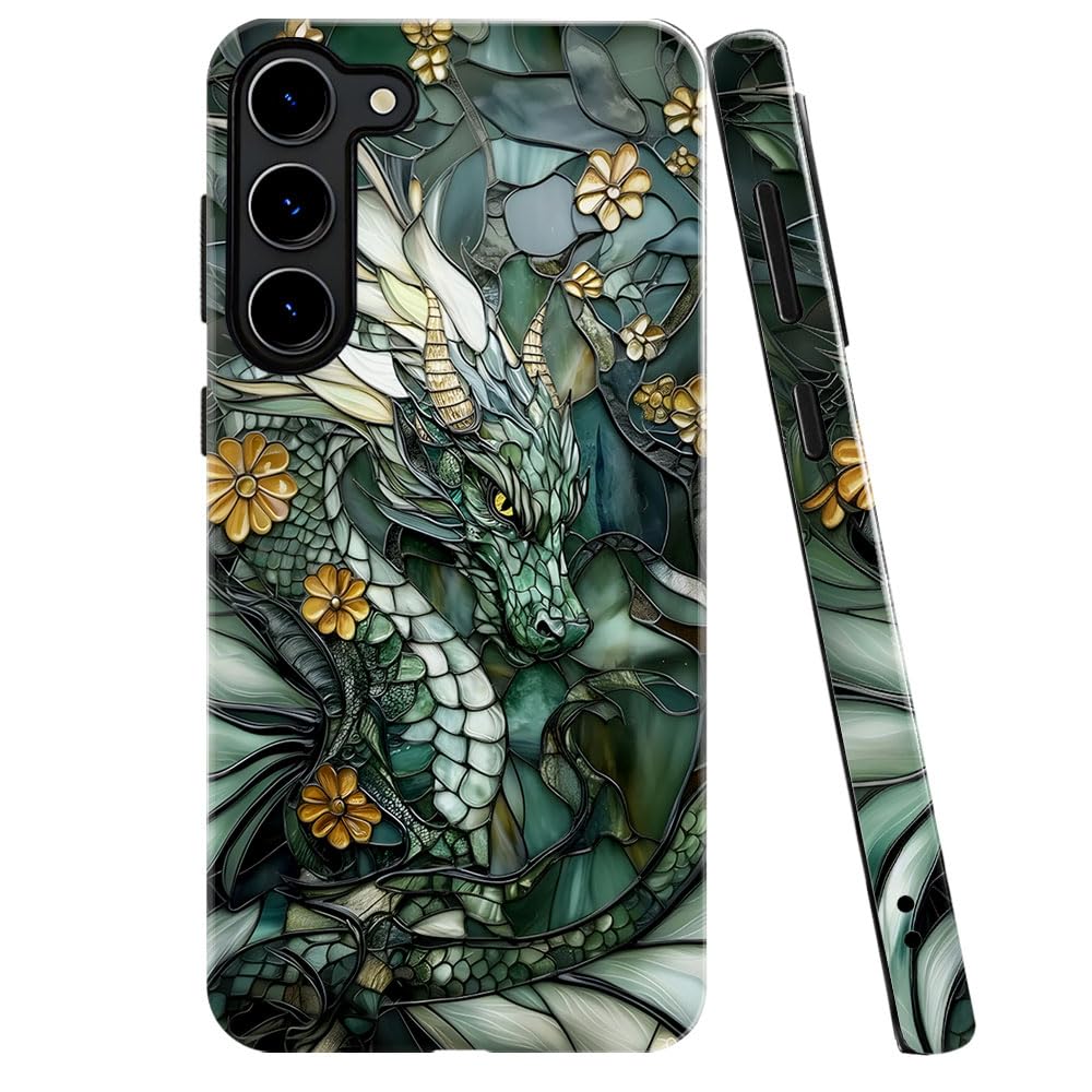 Case for Samsung Galaxy S23 Plus,Dragon Stained Glass Aesthetic Dark Phone Case Military-Grade Drop Protection Cover for Women G