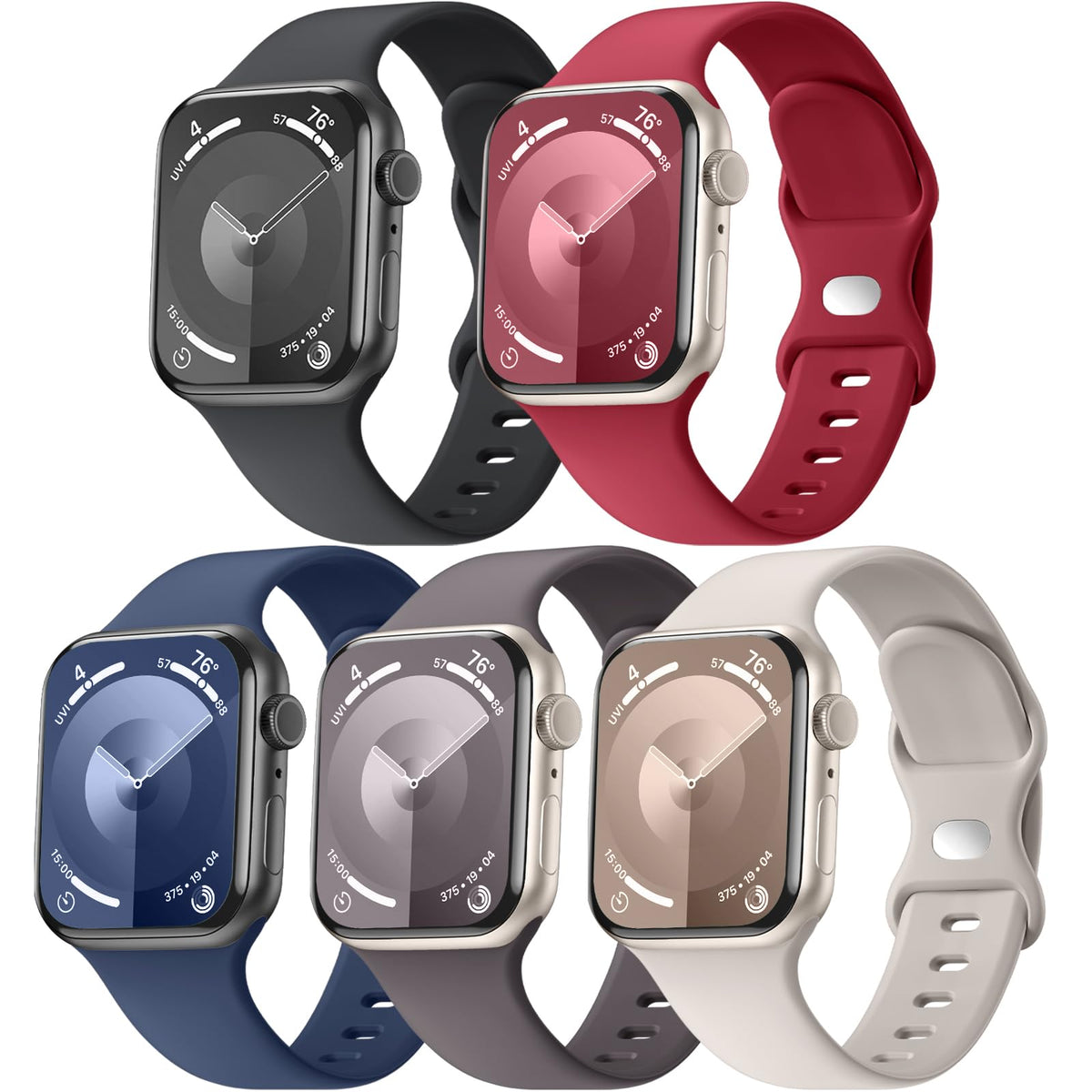 Maledan 5 Pack Compatible With Apple Watch Bands Men Women 49Mm 45Mm 44Mm 46Mm 42Mm 41Mm 40Mm 38Mm, Soft Silicone Strap Sport Ba