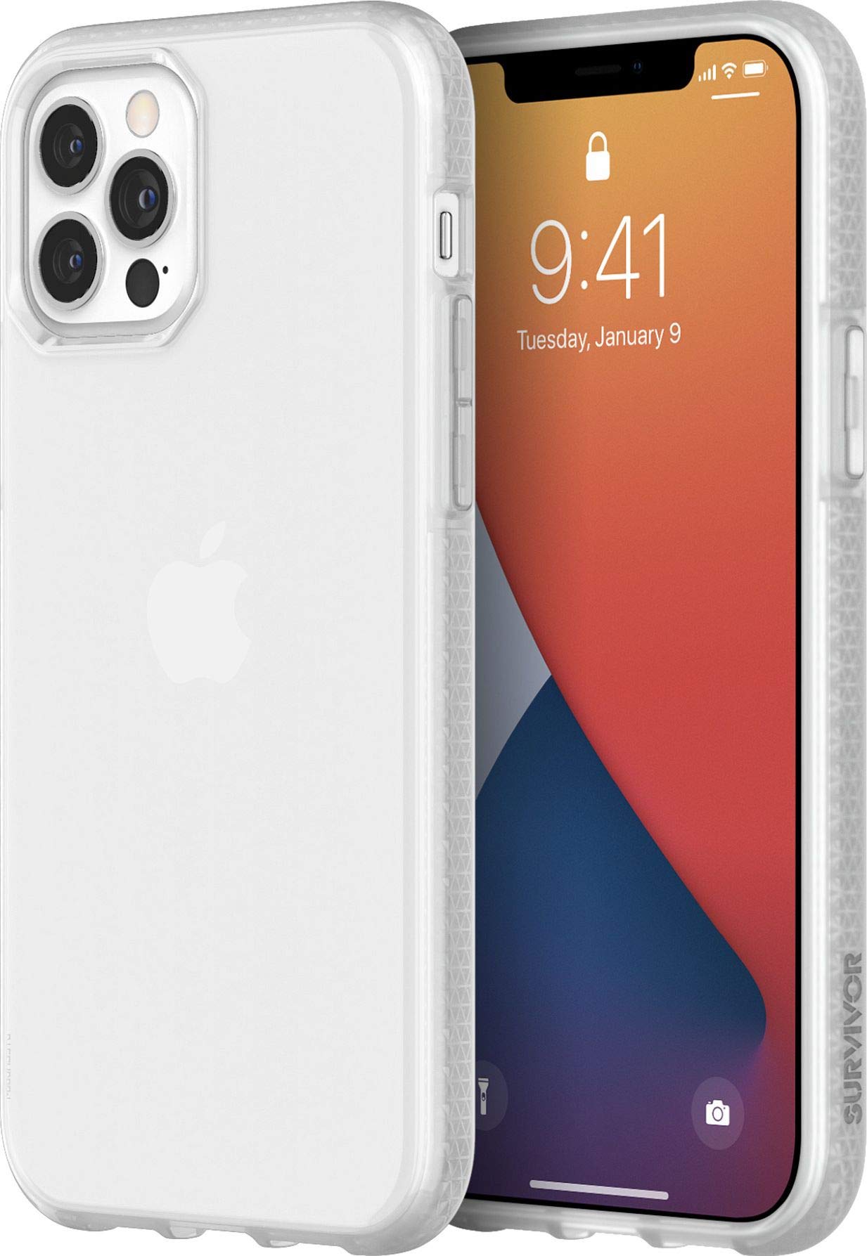 Griffin Survivor Clear Case, Military Standard, For Apple Iphone 12/12 Pro (6.1 Inches), Thin Design, Shock Absorbing Corners, Q