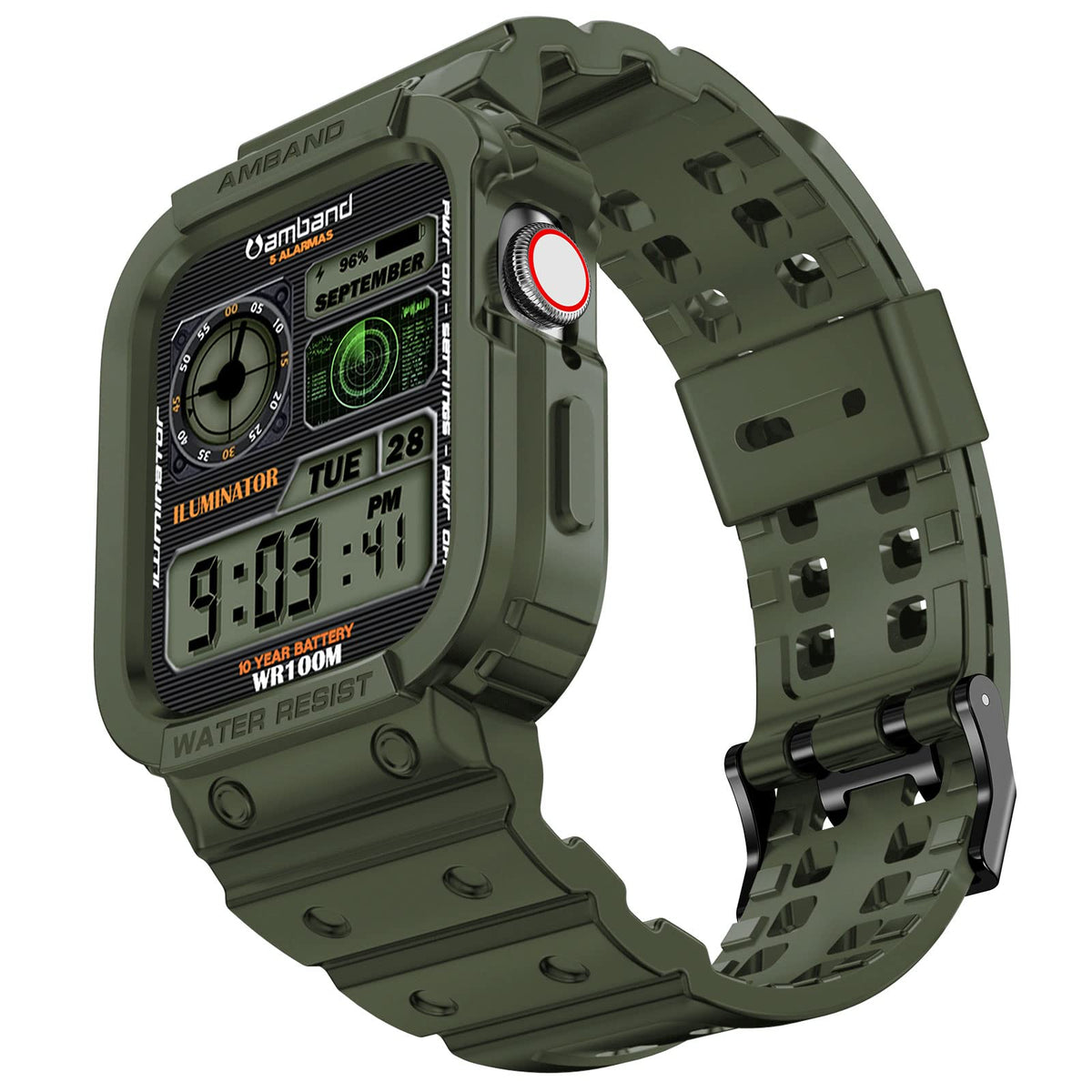 Amband Compatible With Apple Watch Band 45Mm 44Mm 42Mm With Bumper Case, Rugged Men Bands For Iwatch Se Series 9 8 7 6 5 4 3 2 1