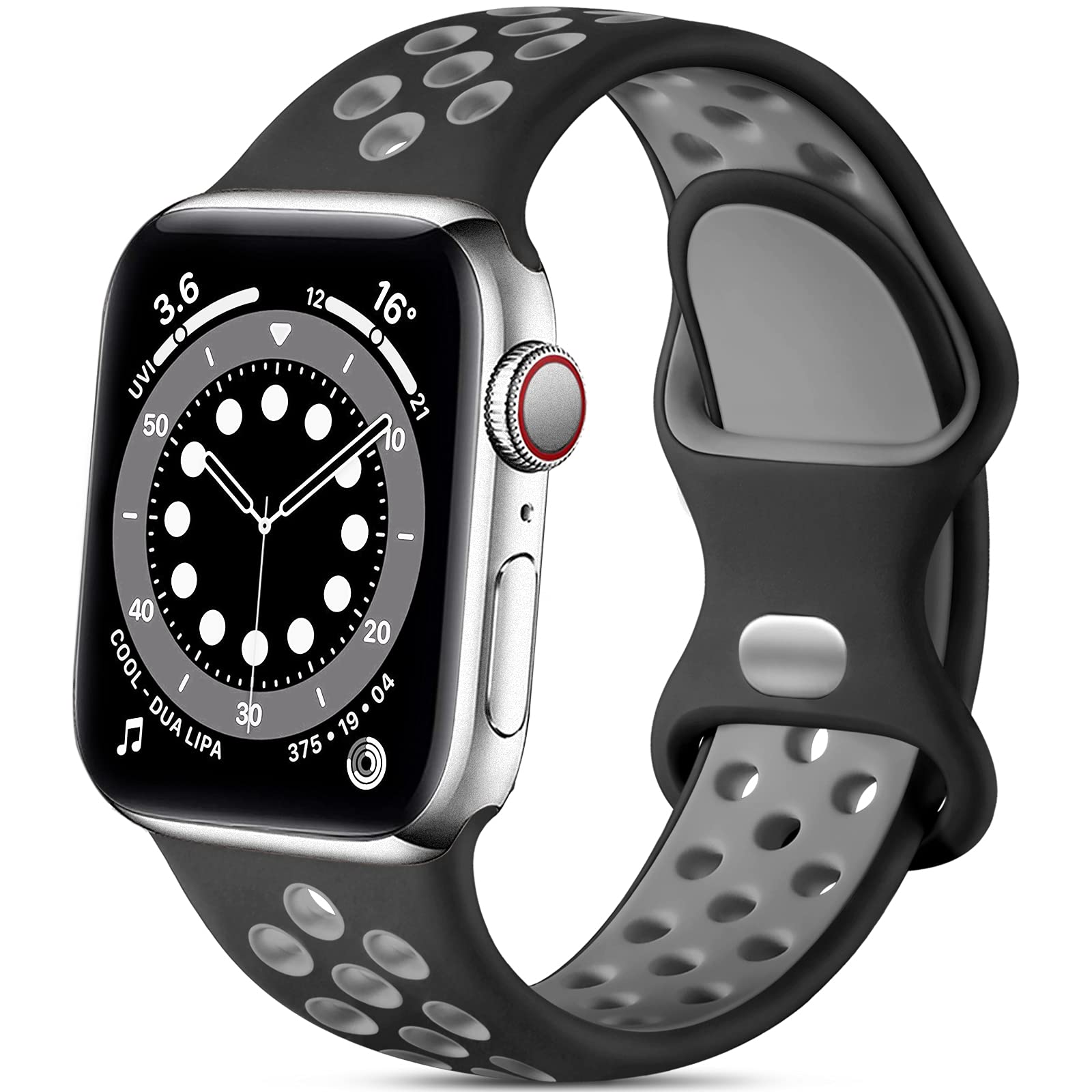 Lerobo Sport Bands Compatible With Apple Watch Band 49Mm 45Mm 44Mm 42Mm,Stylish Durable Breathable Soft Silicone Strap Sport Band Compatible For Iwatch Se Series 8 7 6 5 4 3 2 1 Women Men,Black/Gray