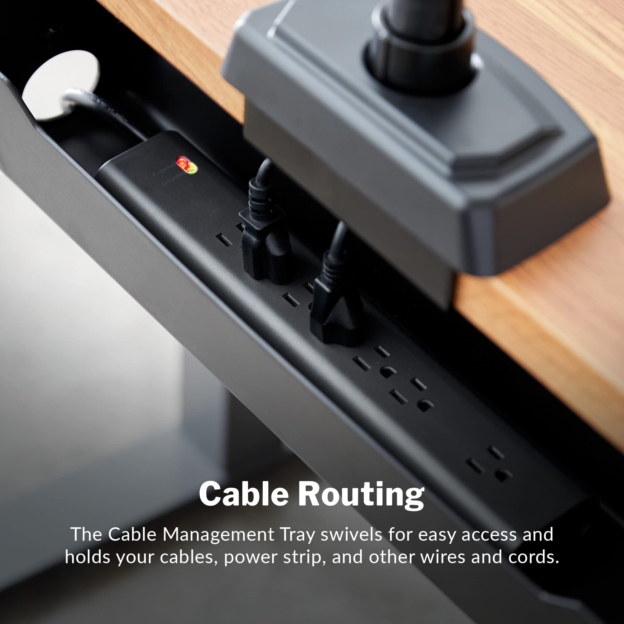 Vari Cable Management Tray - Under Desk Organizer for Sit Stand Desks - Plastic, Black, Model 400866
