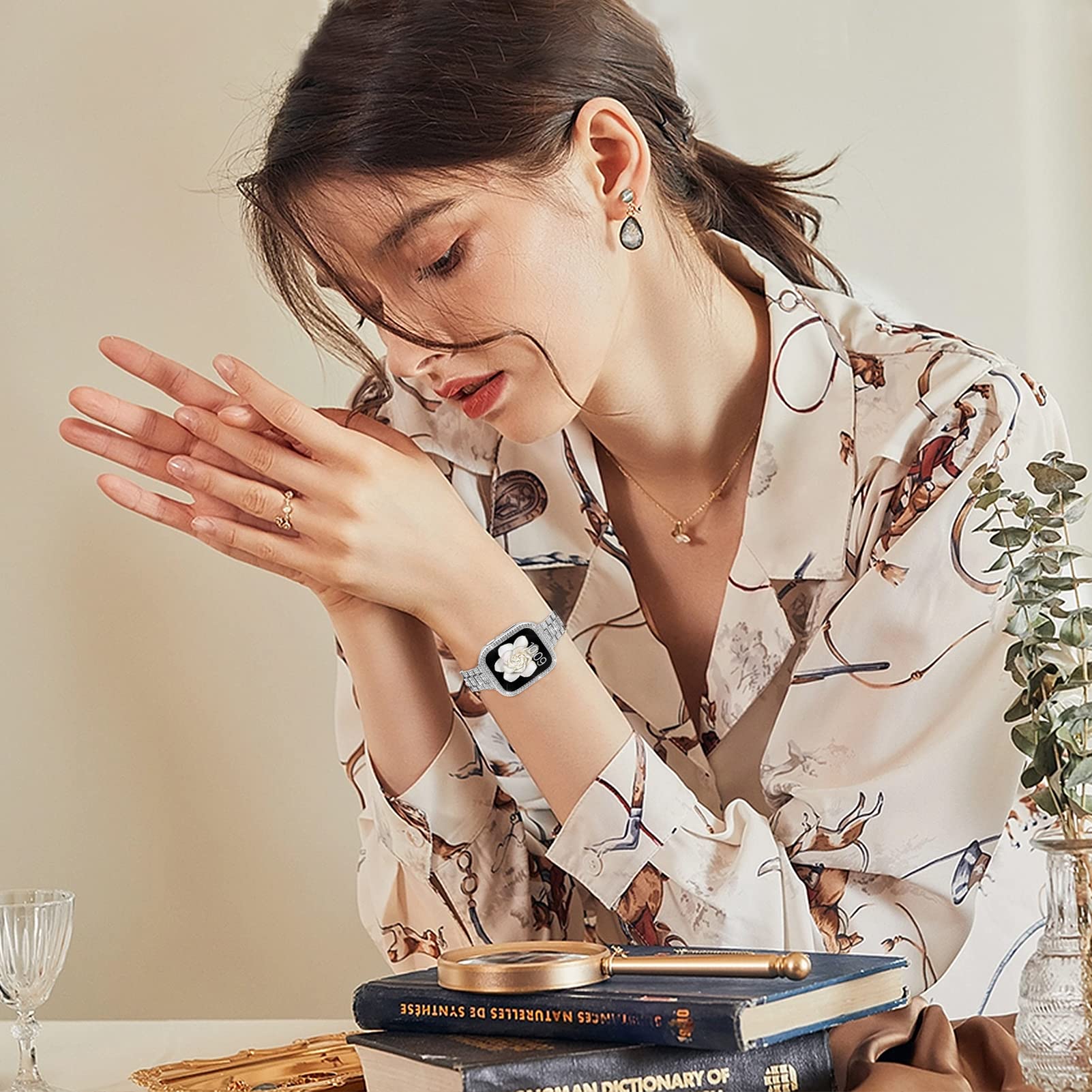 Supoix Compatible With Apple Watch Band S10 42Mm + Case, Luxury Shiny Diamond Replacement Strap For Women & Soft Tpu Case For Iw