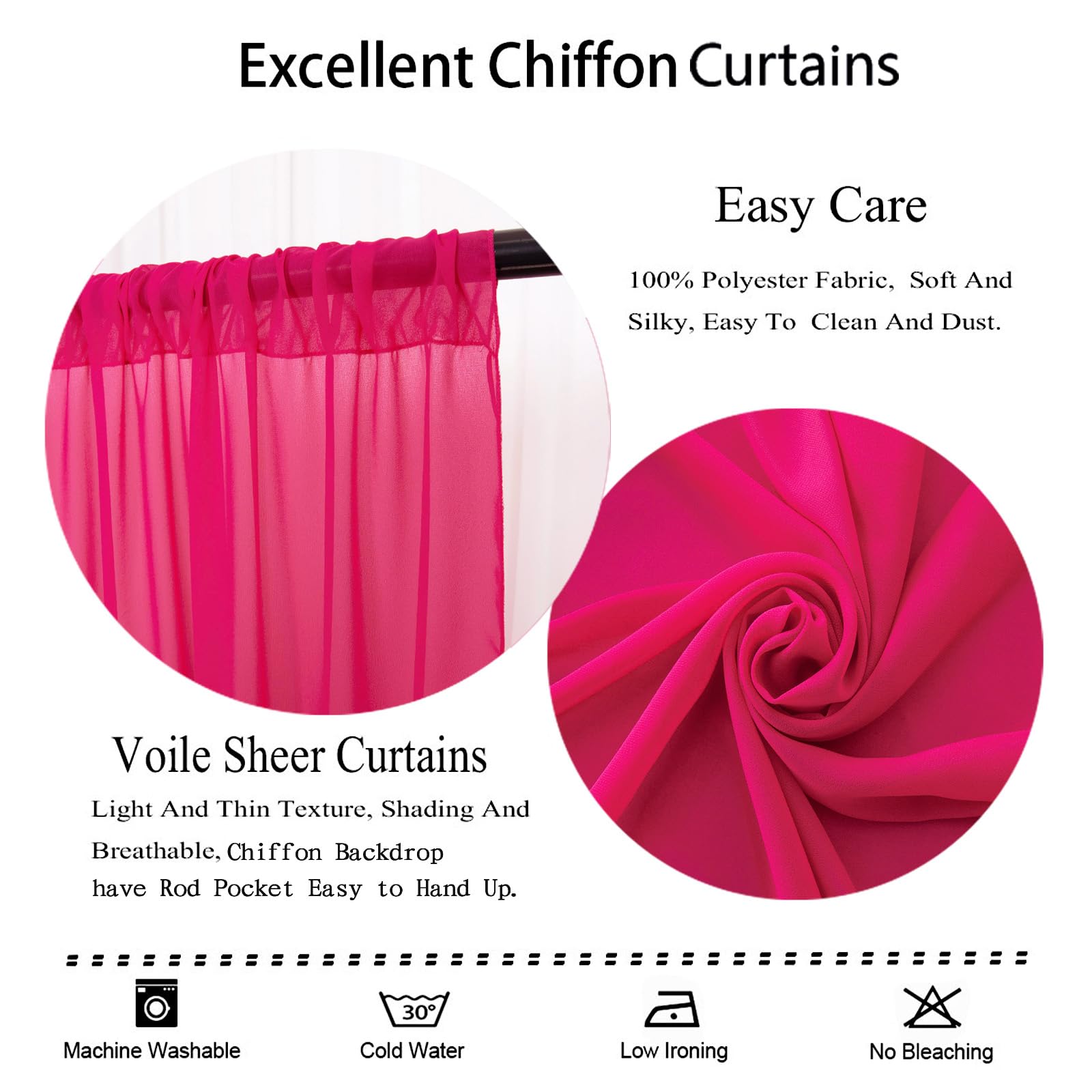 Duobao Hot Pink Chiffon Backdrop Curtain 2 Panels 29 Inch (74Cm Wide) By 120 Inches (300Cm Long) Wedding Chiffon Backdrop Drapes
