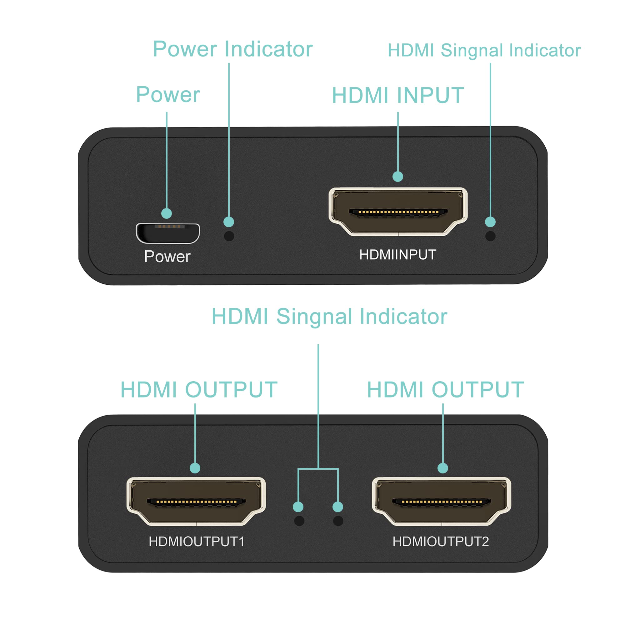 Hdmi Splitter With Hd Hdmi Cable, 1 In 2 Out 4K Hdmi Splitter For Full Hd 4K@30Hz 1080P 3D Splitter (1 Hdmi Source To 2 Hdmi Dis