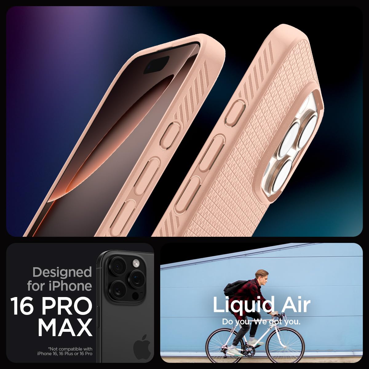 Spigen Liquid Air Designed For Iphone 16 Pro Max Case [Not Compatible With Magsafe], [Military Grade Protection]   Rose Titanium