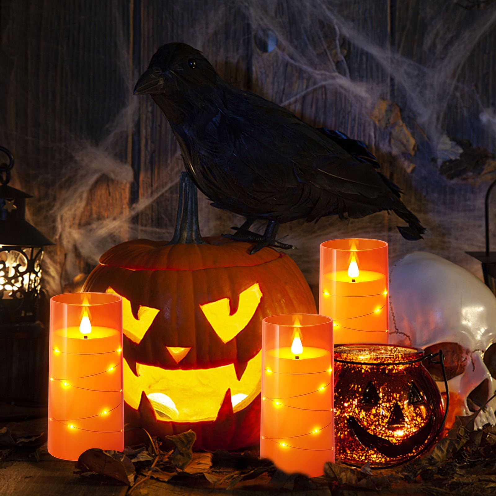 Nurada 3''X6''Flickering Flameless Candles: Built In Star String Lights 3D Wick Battery Operated Led Pillar Candles With Remote