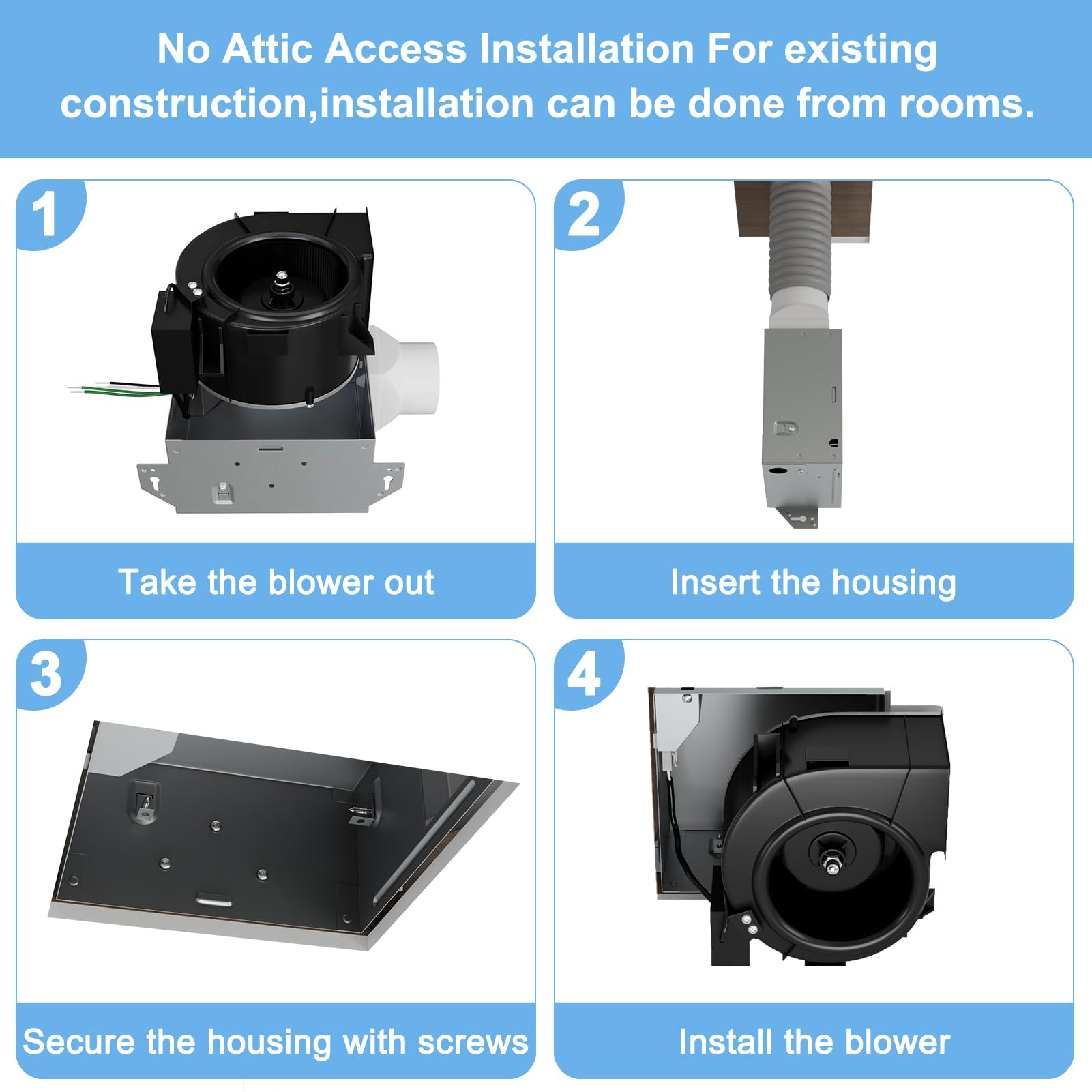 Tech Drive Very Quiet 50Cfm 1.2Sone Bathroom Ventilation And Exhaust Fan,3Inch Duct, Ceiling Or Wall Mounted Fan, Easy To Instal