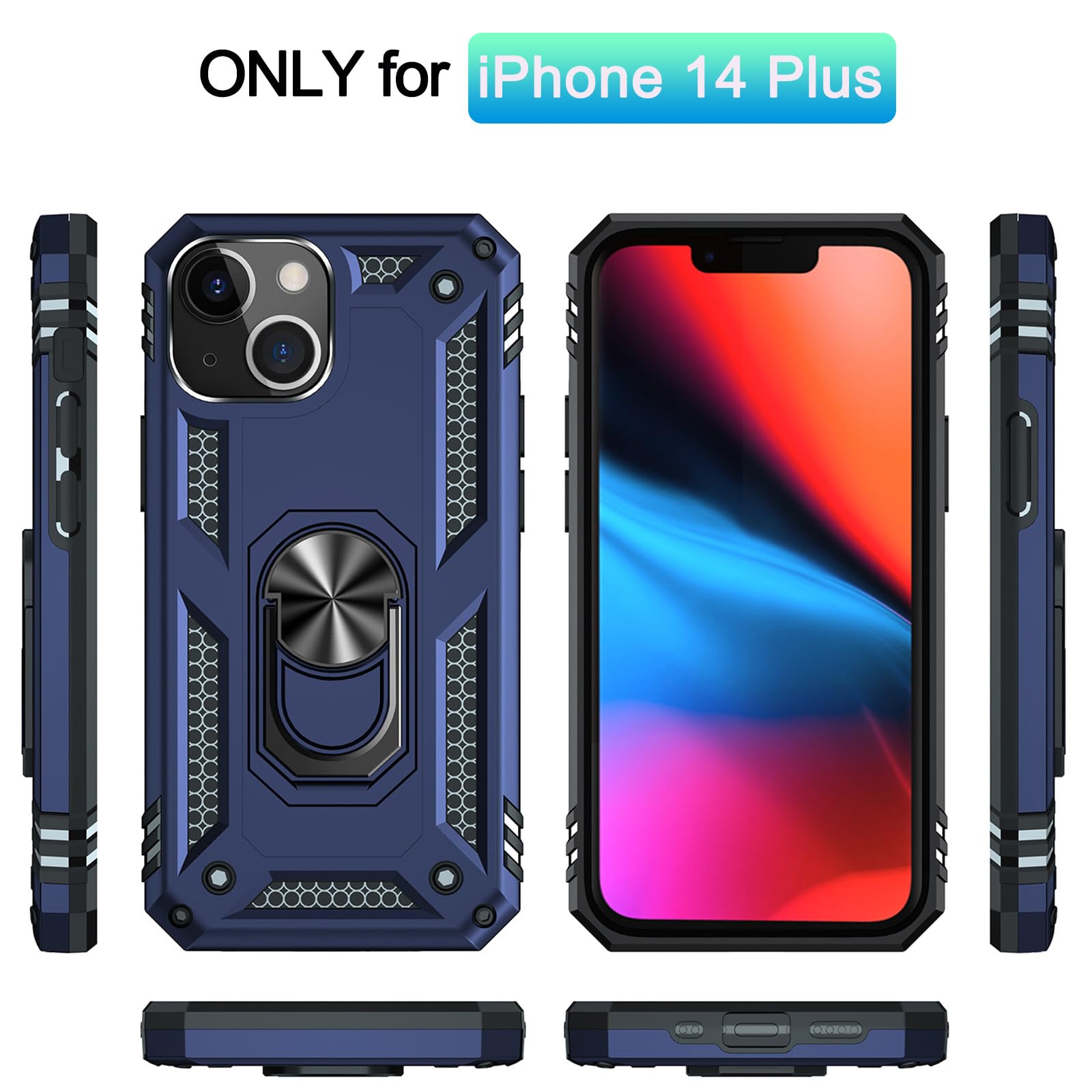 Addit Case For Iphone 14 Plus Phone Case Iphone 14 Plus Case, With Stand Ring, Support Magnet Car Mount, Military Grade, Heavy D