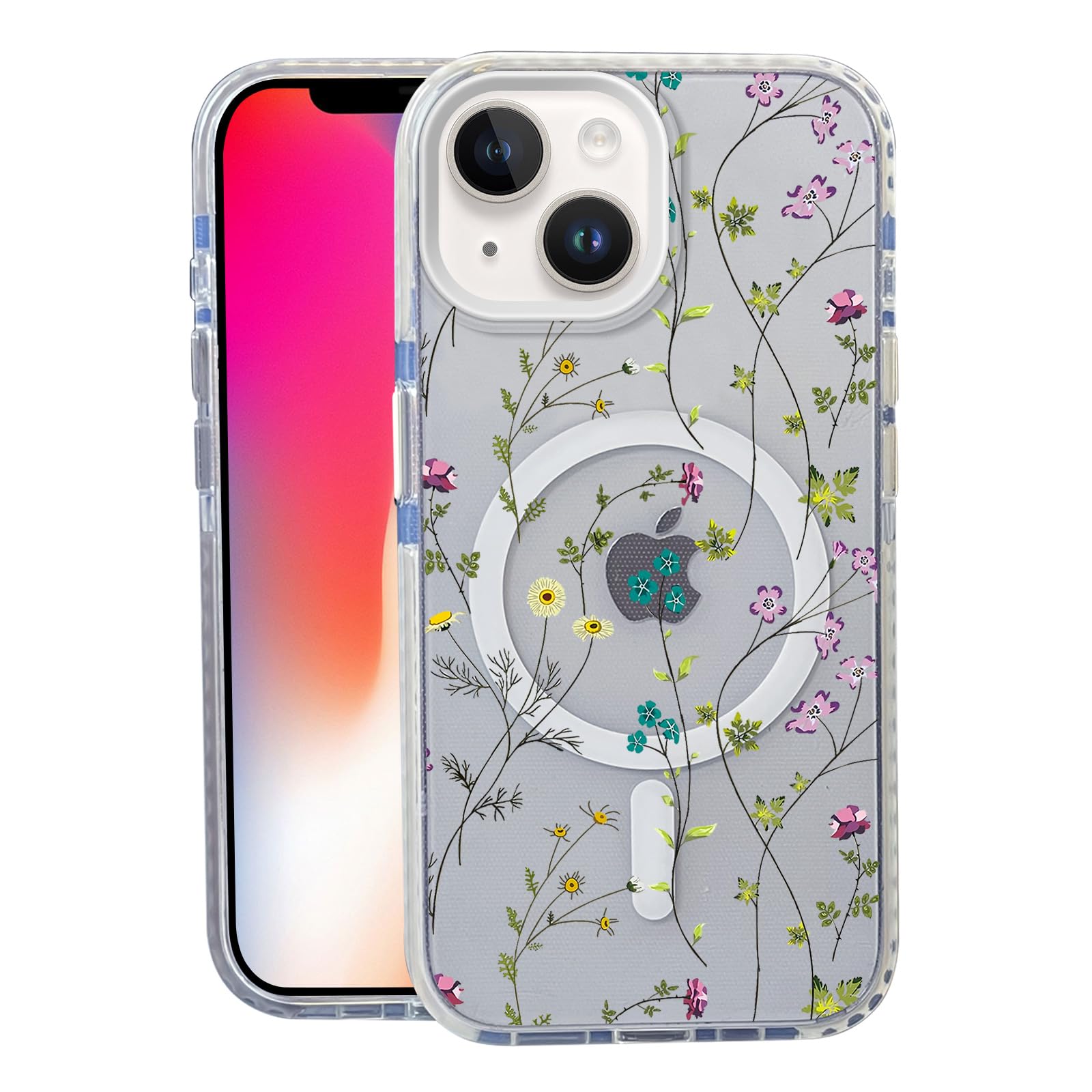 Nimeey Slender Flower for iPhone 15 Case,MagSafe Compatible,Matte Soft Slim Shockproof Cover,Anti-Fingerprint,Anti-Yellowing,Ant