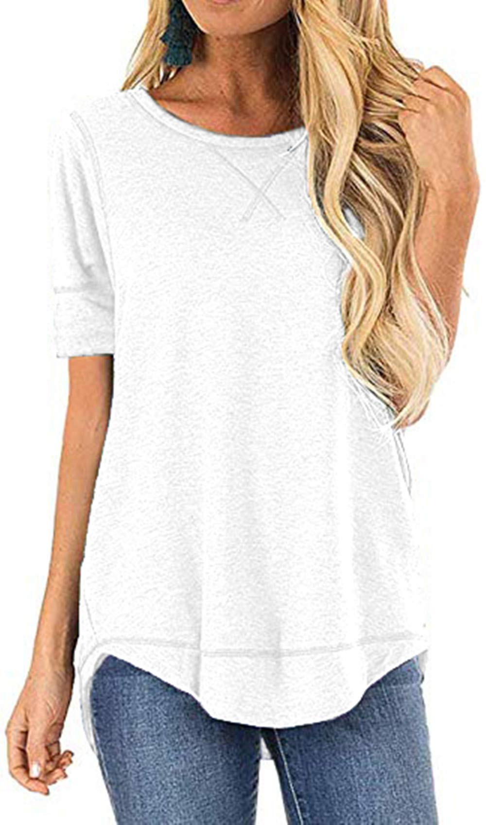 Jomedesign Summer Tops For Women Short Sleeve Side Split Casual Loose Tunic Top White 3Xl