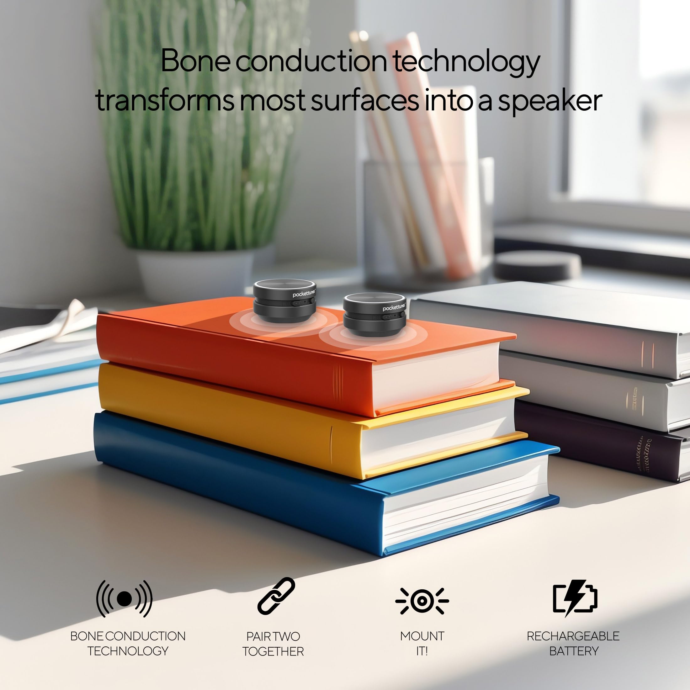 Pockettunes Bluetooth Speaker, Bone Conduction Portable Wireless Speaker With Louder Volume, Crystal Clear Sound, Rich Bass, Min