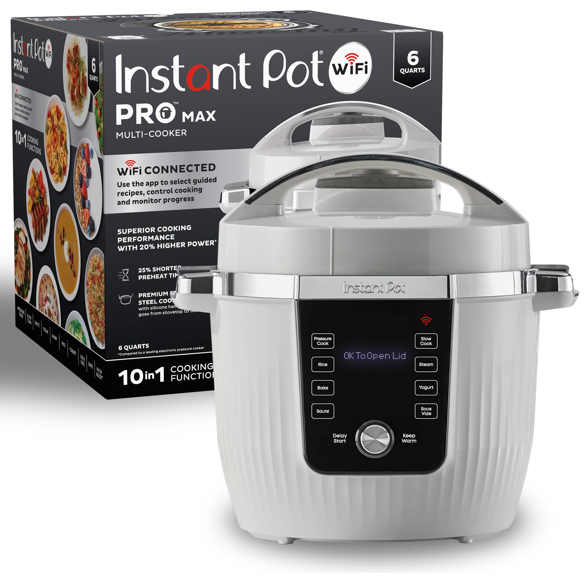Instant Pot PRO Max Wi-Fi Smart 10-in-1 Pressure Cooker, Steamer, Saute, Warmer, Rice Cooker, Yogurt Maker, Sous Vide, Baker, Nu
