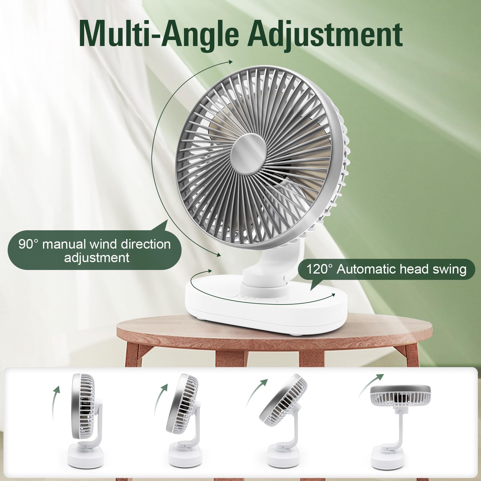 Wixboshu Oscillating Desk Fan,4000Mah Rechargeable Portable Desk Fan, 6.5 Inch Small Desk Fan, 4 Speeds Wind Quiet Fan Personal