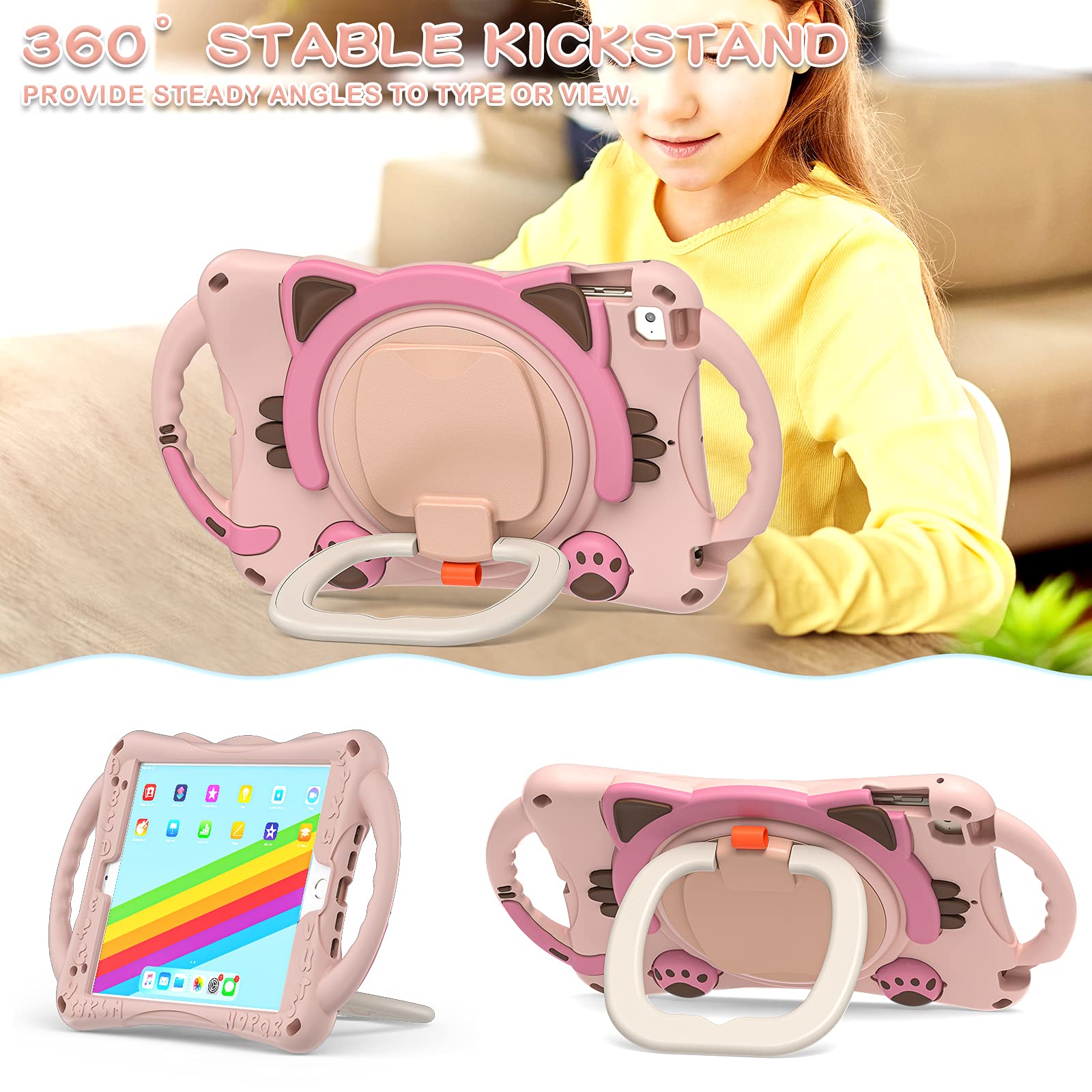 Batyue Case For Ipad Mini 5/4/3/2/1, Ipad Mini Case For Kids With Rotating Stand/Pencil Holder/Carrying Strap, Non Toxic & Eco F