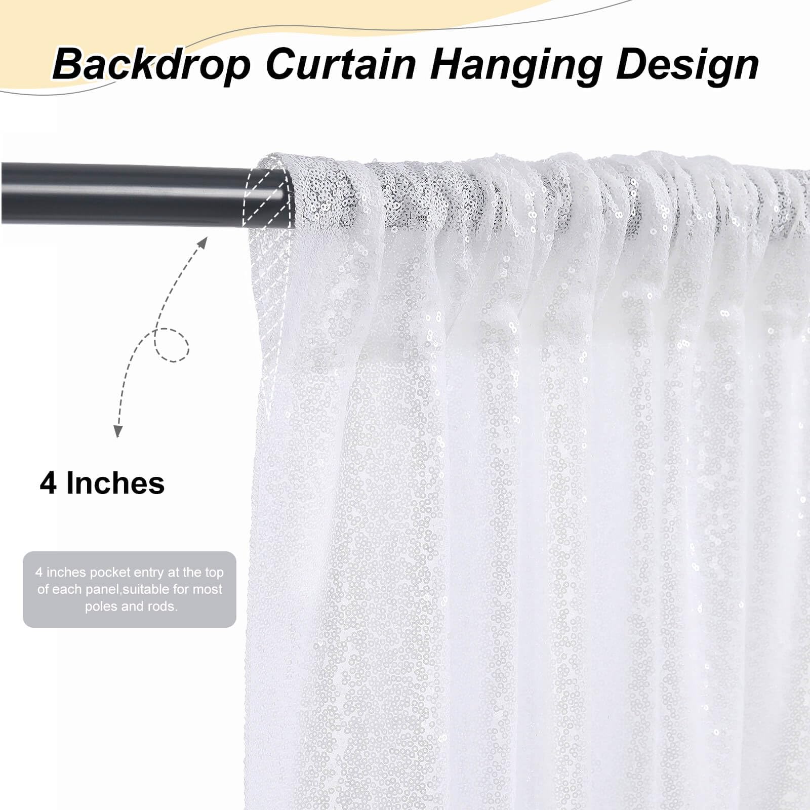 White Sequin Backdrop Curtain 6 Pcs 2Ftx8Ft Sparkly Glitter Wedding Party Photography Background Drapes For Birthday Prom Decora