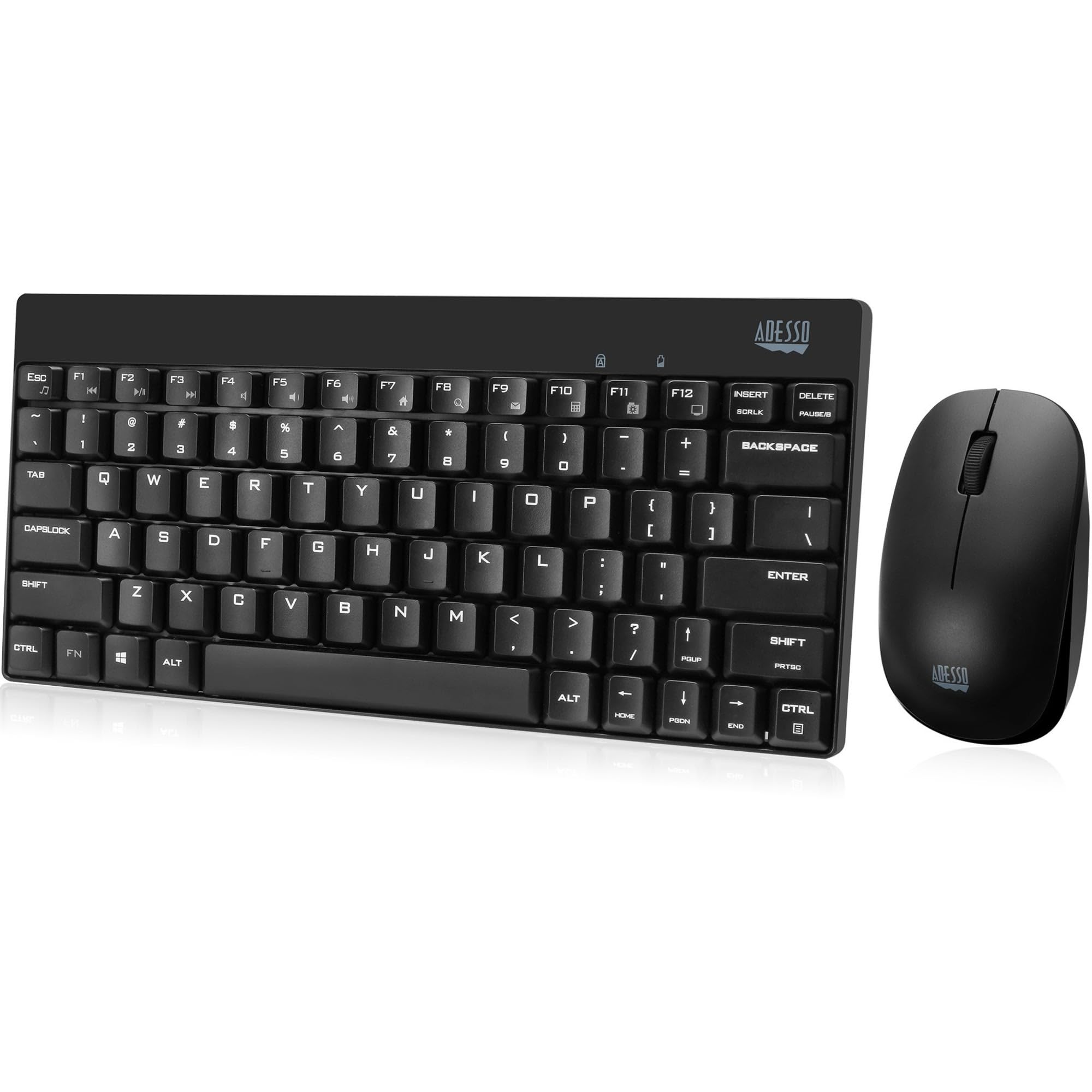 Adesso WKB-1100CB Natural Ergonomic Wireless Spill Resistant Mini Keyboard & Mouse Combo,Black