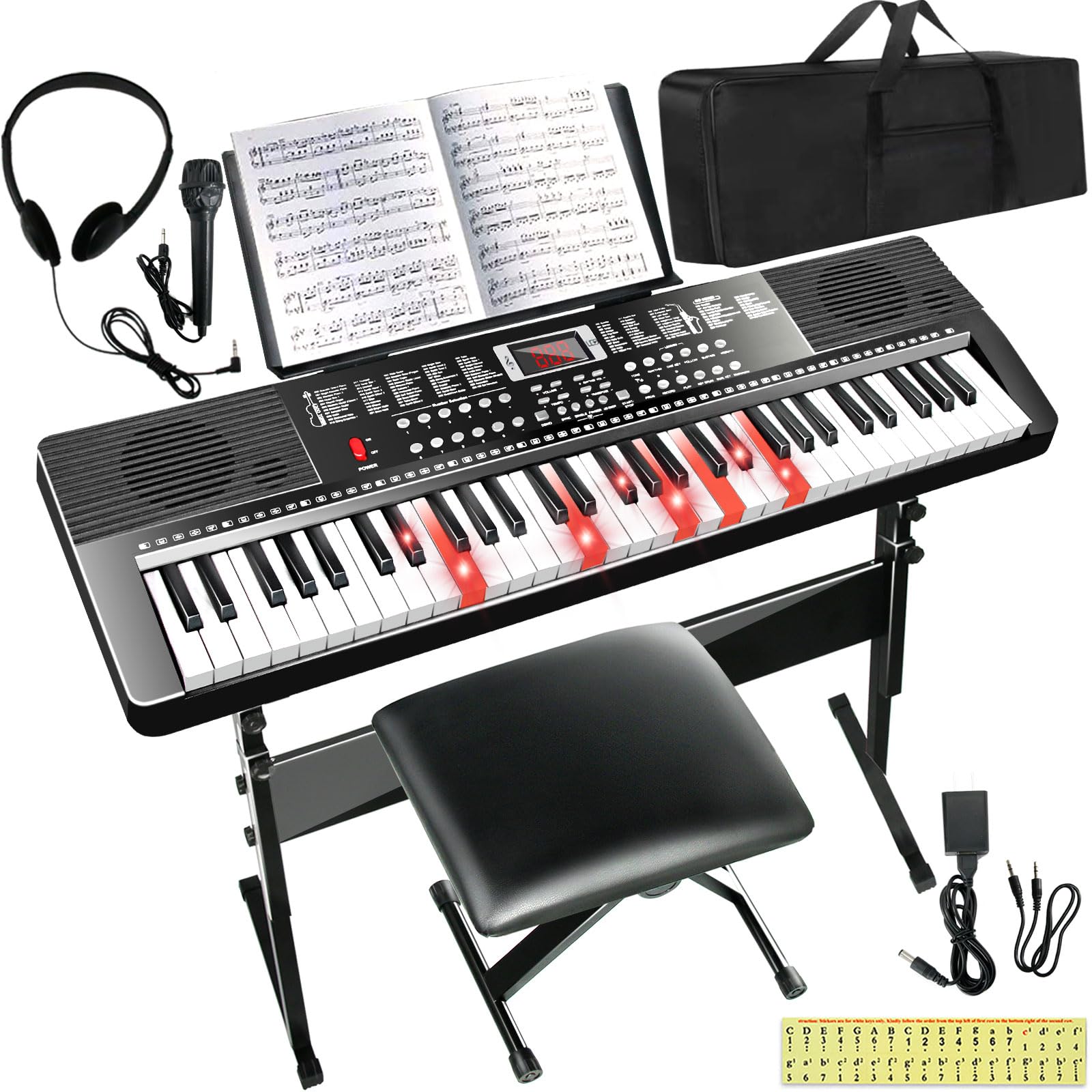 Aqniegep 61 Key Keyboard Piano For Beginners Electric Piano Keyboard Music Keyboard W/Stand, Bench, Microphone, Headphones, Pian
