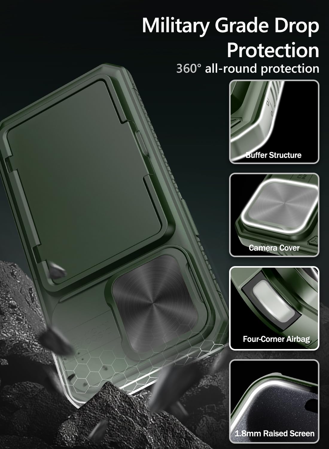 Vihibii For Iphone 15 Pro Case Wallet With Card Holder (4 Cards) & Slide Camera Lens Cover & Kickstand & Raised Edges Protective