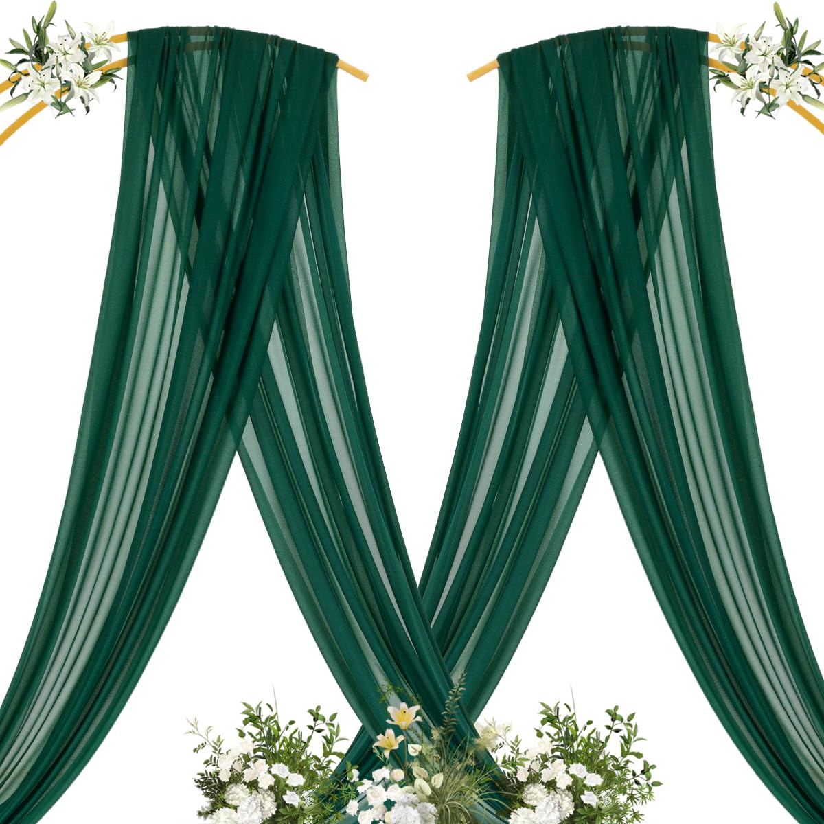 Mlmc Wedding Arch Draping Fabric 1 Panel 29'' X 20Ft Emerald Green Chiffon Drapery Sheer Backdrop Curtains For Ceremony Wedding