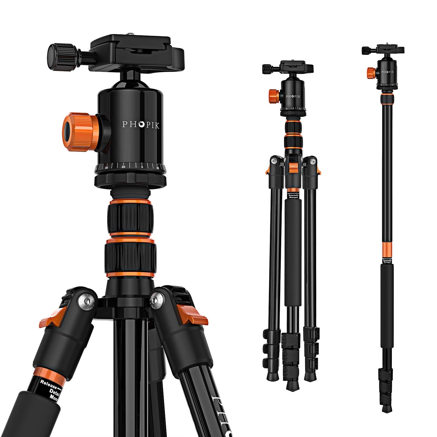 Phopik 77' Camera Tripod,Travel Tripod For Dslr,Professional Tripod With 360 Degree Ball Head,Camera Tripods & Monopods With Carry Bag For Camera, Ipad,Phone,Lightweight Load Up To 17.6 Pounds