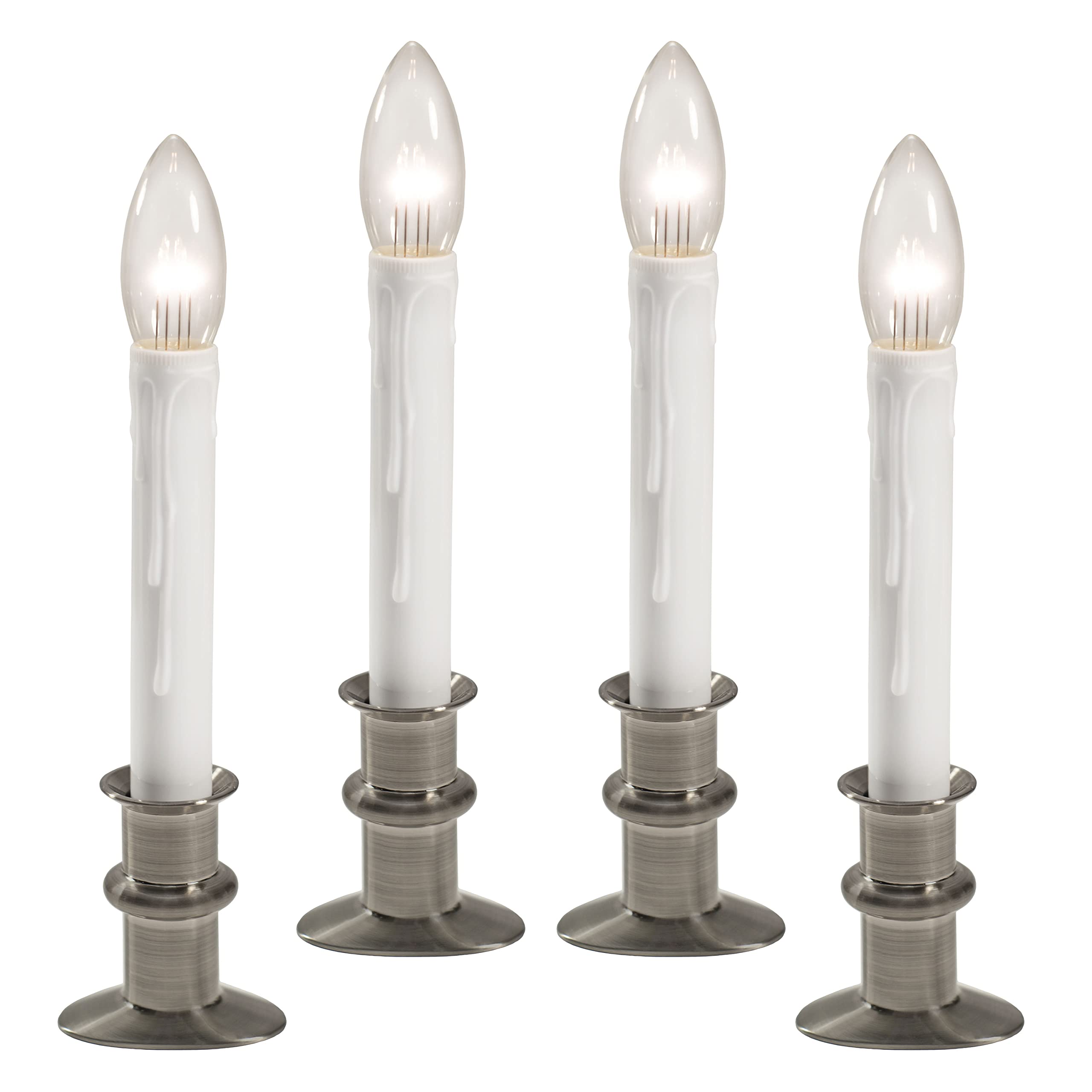 612 Vermont Ultra Bright Led Window Candles With Timer, Battery Operated, Slim Line Metal Base, Vt 2813 Bnw 4R (Brushed Nickel,